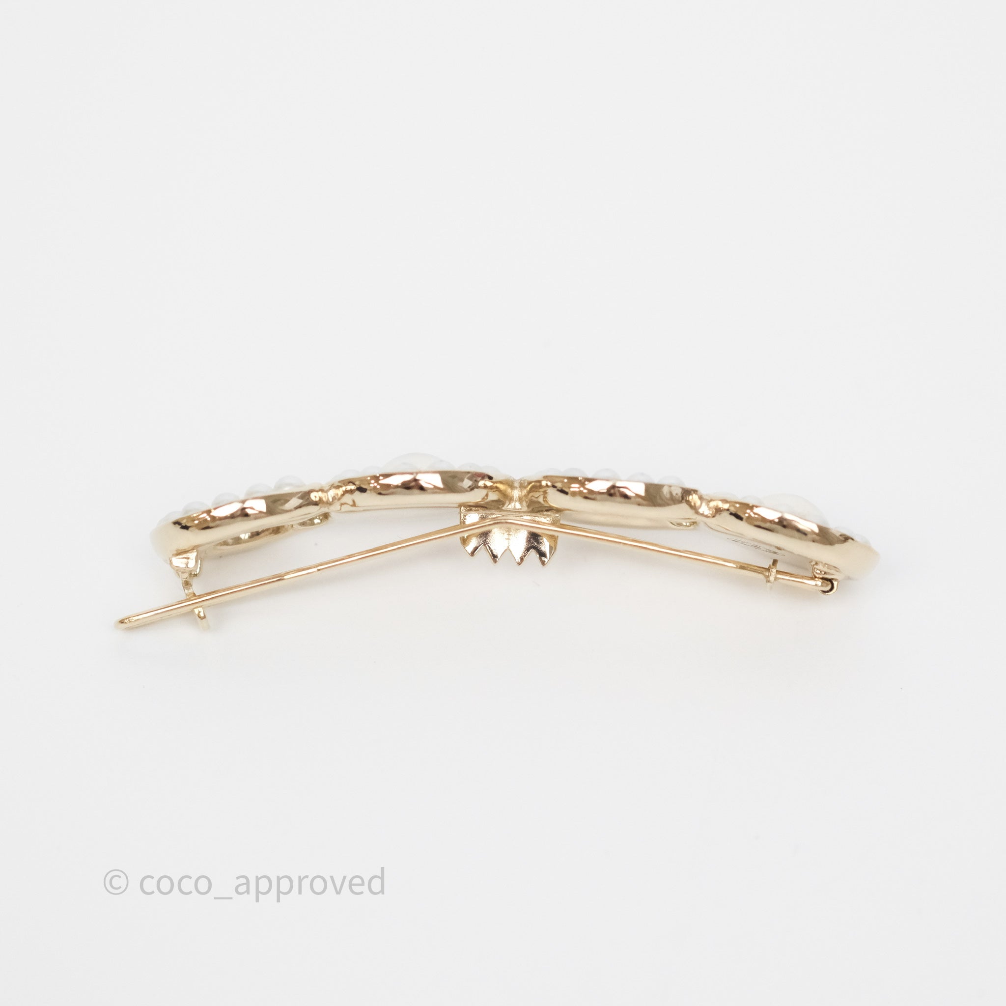 Chanel CC Coco Pearl Hair Clip Gold Tone 21P - Elegant Hair Accessory for Women, Perfect for Parties, Weddings & Special Occasions