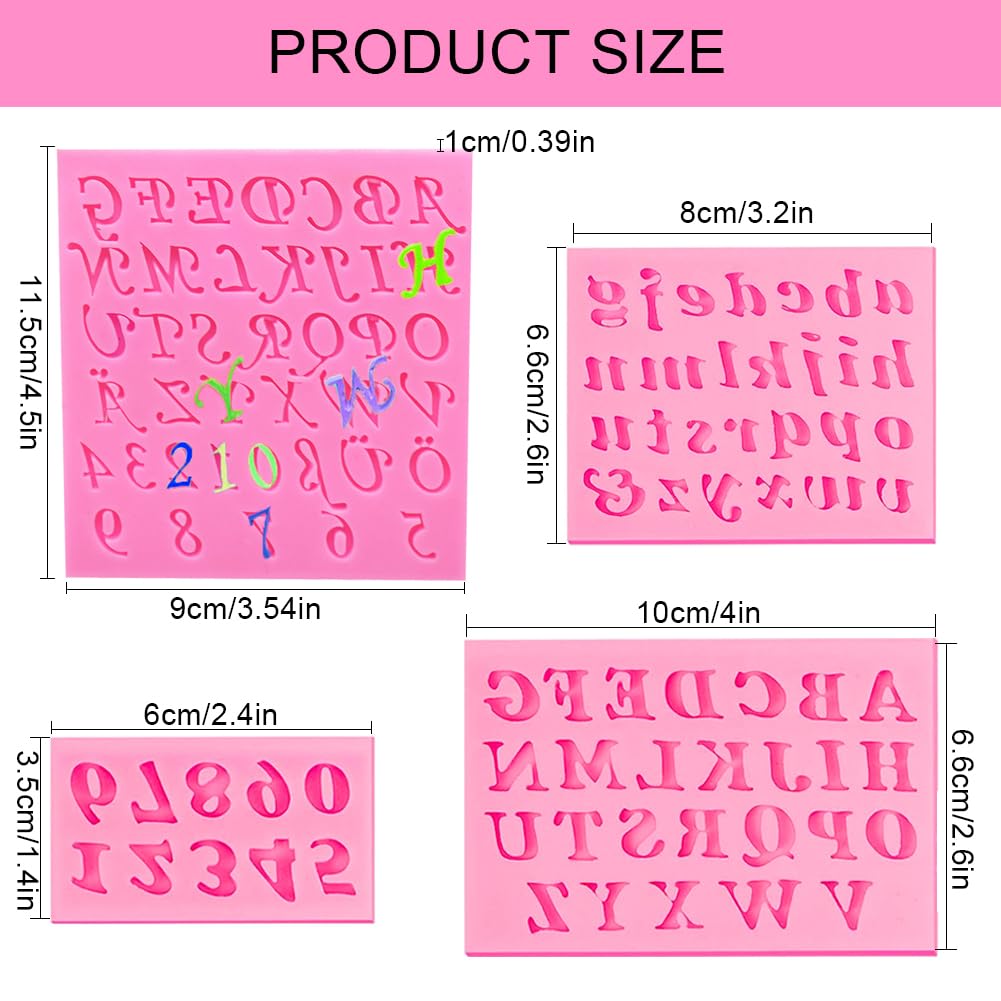 Premium Silicone Alphabet & Number Molds Set of 4 - Reusable Fondant Molds for Cake Decorating, Chocolate Making, Biscuit Stamping - Perfect for DIY Baking, Candy Crafts & Party Treats (SMR-0051)
