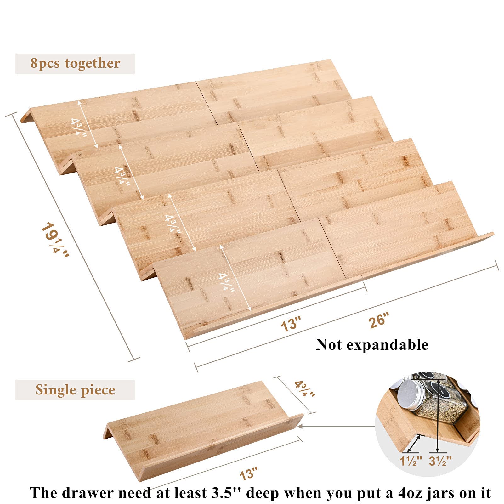 Bamboo Spice Rack Organizer - 3 Tier Kitchen Cabinet Storage Tray for Spices, Jars & Condiments | Space Saving Drawer Insert | Perfect for Pantry, Countertop & Cabinet Organization (Jars Not Included) | Ideal for Home Chefs & Cooking Enthusiasts