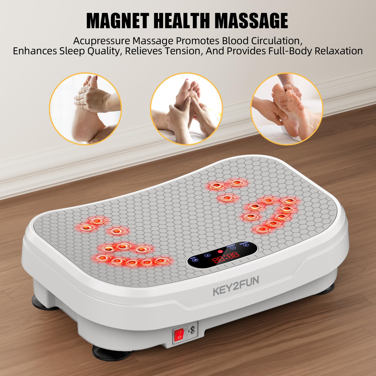 KEY2FUN 2025 Upgraded Vibration Plate Exercise Machine - Large-Size Vibrating Platform for Lymphatic Drainage & Home Fitness with Resistance Bands, 330LBS Capacity - Perfect for Weight Loss, Muscle Toning, and Circulation Improvement at Home or Gym