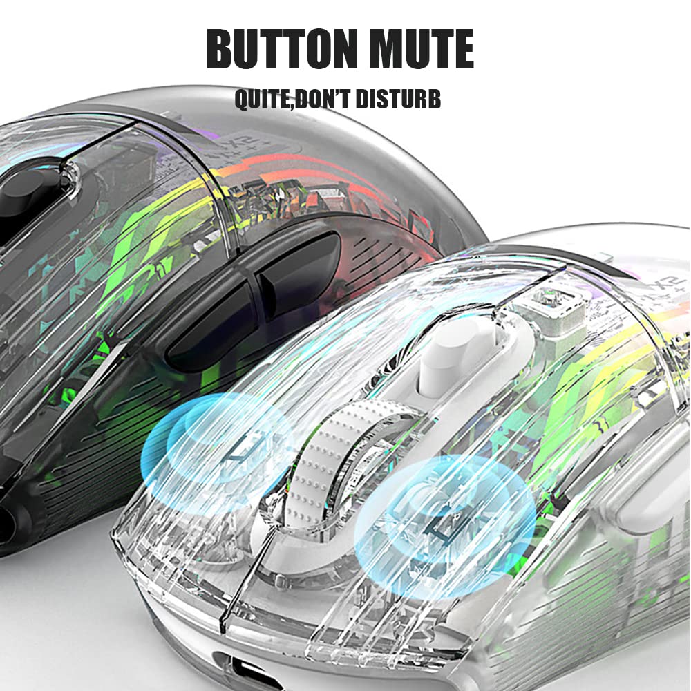 Wireless Bluetooth Gaming Mouse - Transparent RGB Mechanical Dual Mode USB Mouse for PC & Laptop | Perfect for Esports, Gaming & Office Work