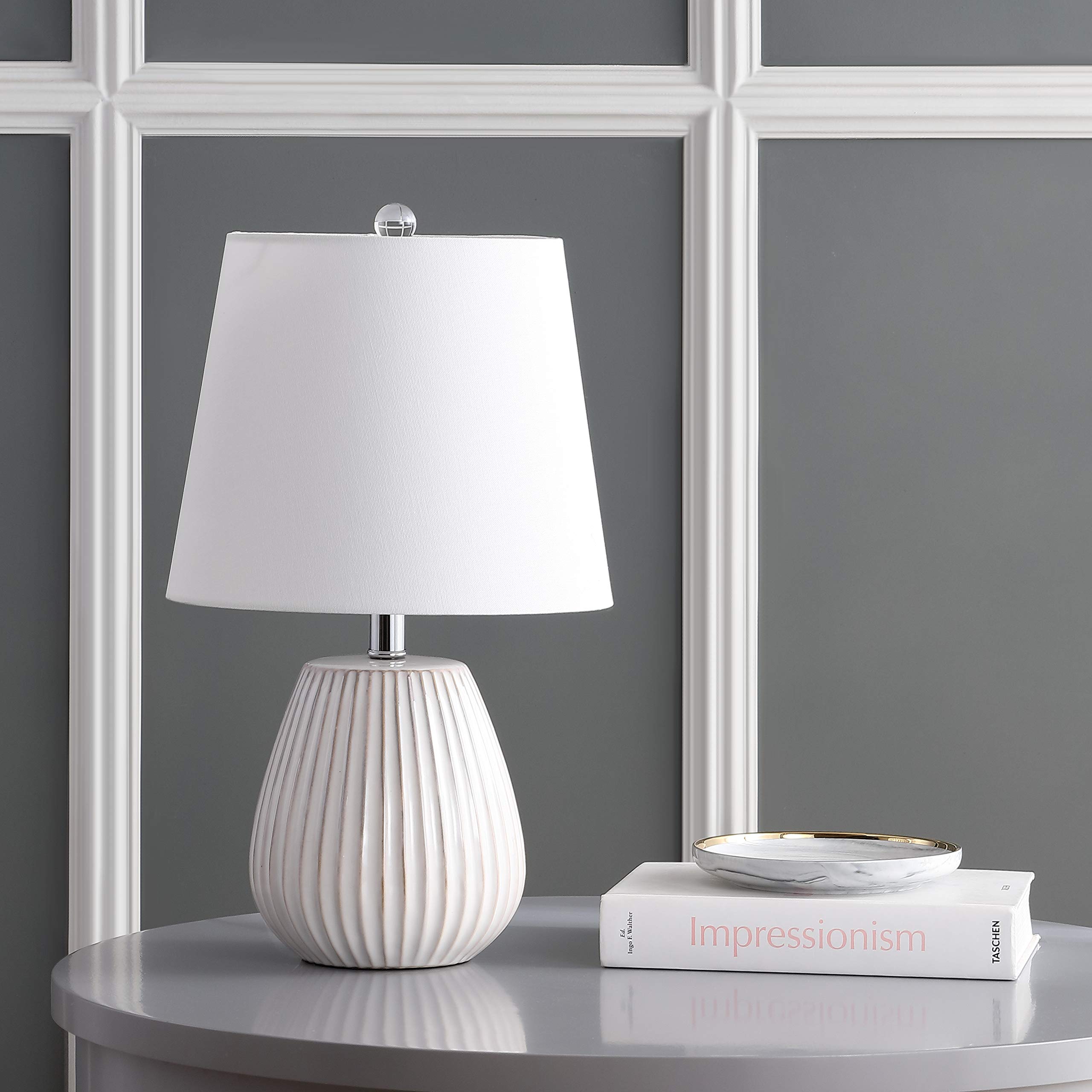 SAFAVIEH Kole White 21-Inch Table Lamp Set of 2 with LED Bulbs - Modern Bedside Lighting for Bedroom, Living Room & Home Office - Perfect for Reading, Working & Creating Cozy Ambiance