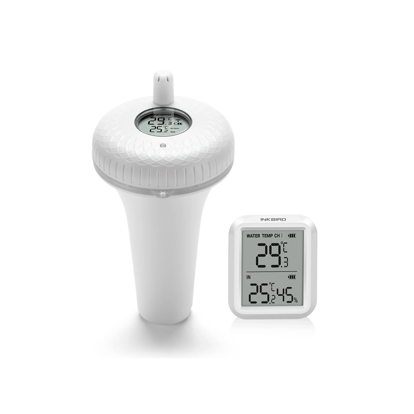 Wireless Pool Thermometer Set IBS P01R - Digital Floating Thermometer for Swimming Pools, Spas & Hot Tubs - Monitor Water Temperature Remotely with LCD Display - Perfect for Backyard, Vacation Homes & Pool Maintenance