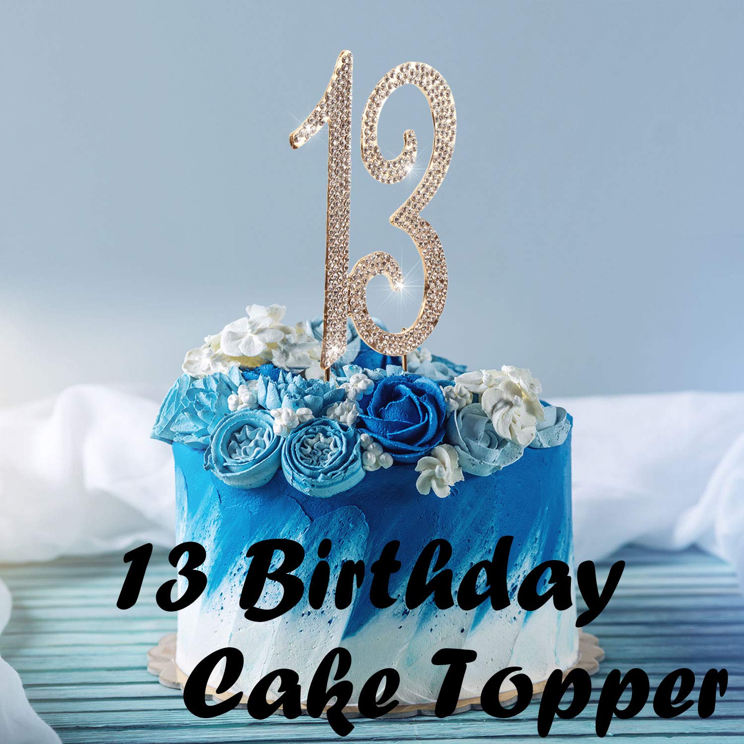 13th Birthday Cake Topper - Bling Crystal Rhinestone Decorations | Gold Keepsake for Sweet 16, Quinceañera & Anniversary Celebrations