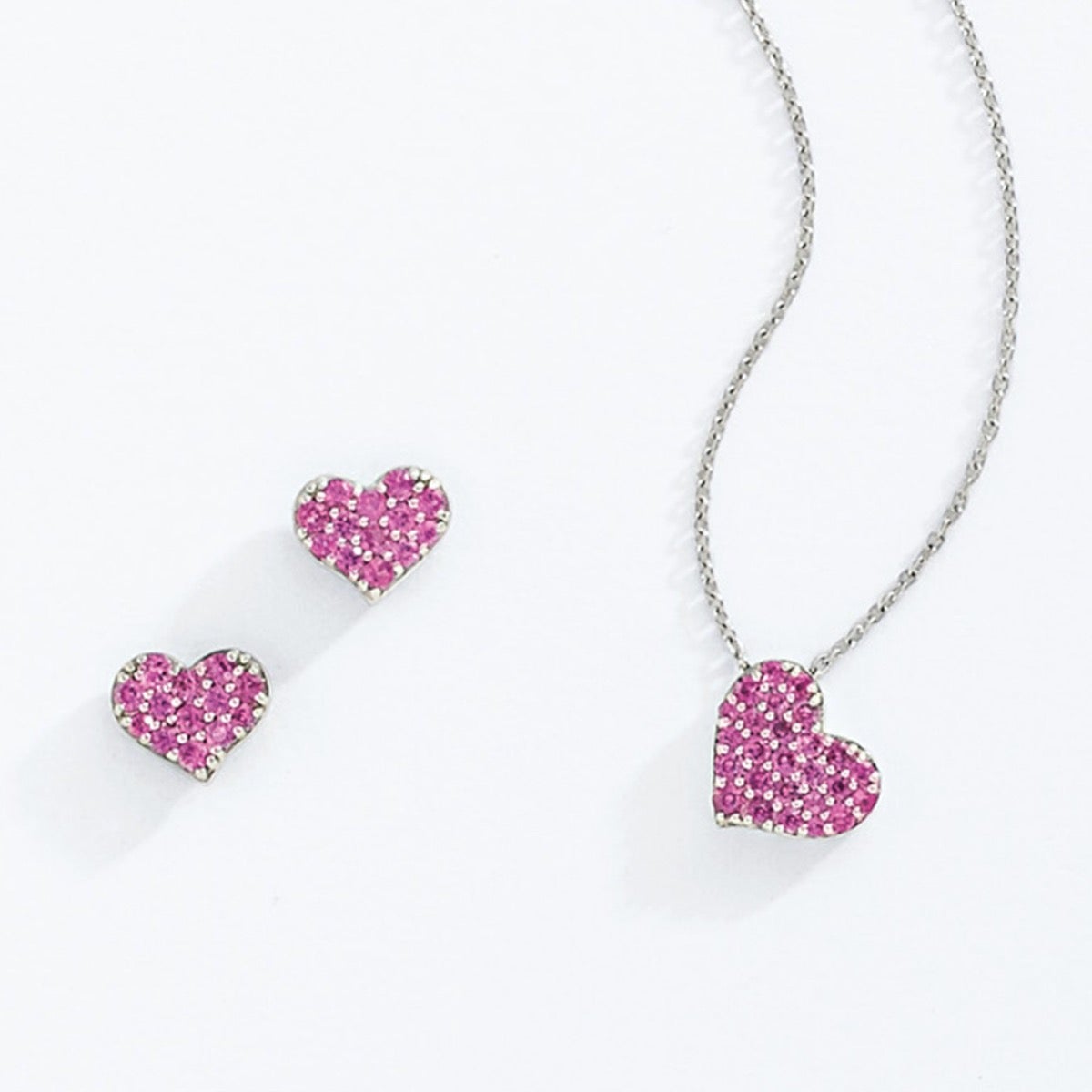 Pink Sapphire Pavé Heart Stud Earrings for Women - 14K Gold Plated Romantic Jewelry Gift for Valentine's Day, Anniversary & Special Occasions