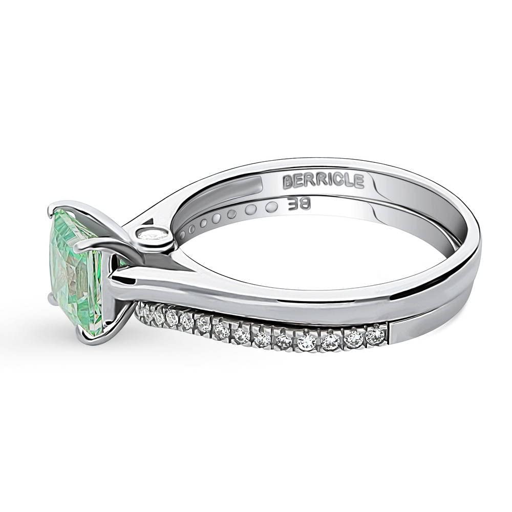 BERRICLE Sterling Silver Solitaire Wedding & Engagement Ring Set - 1.2 Carat Green Princess Cut Cubic Zirconia CZ Wishbone Design for Women, Rhodium Plated, Size 4-10 | Perfect for Proposals, Anniversaries & Special Occasions