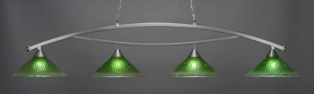 Stylish Brushed Nickel Billiard Four Light Pendant with Kiwi Green Crystal Glass - Perfect for Game Rooms, Bars, and Home Decor