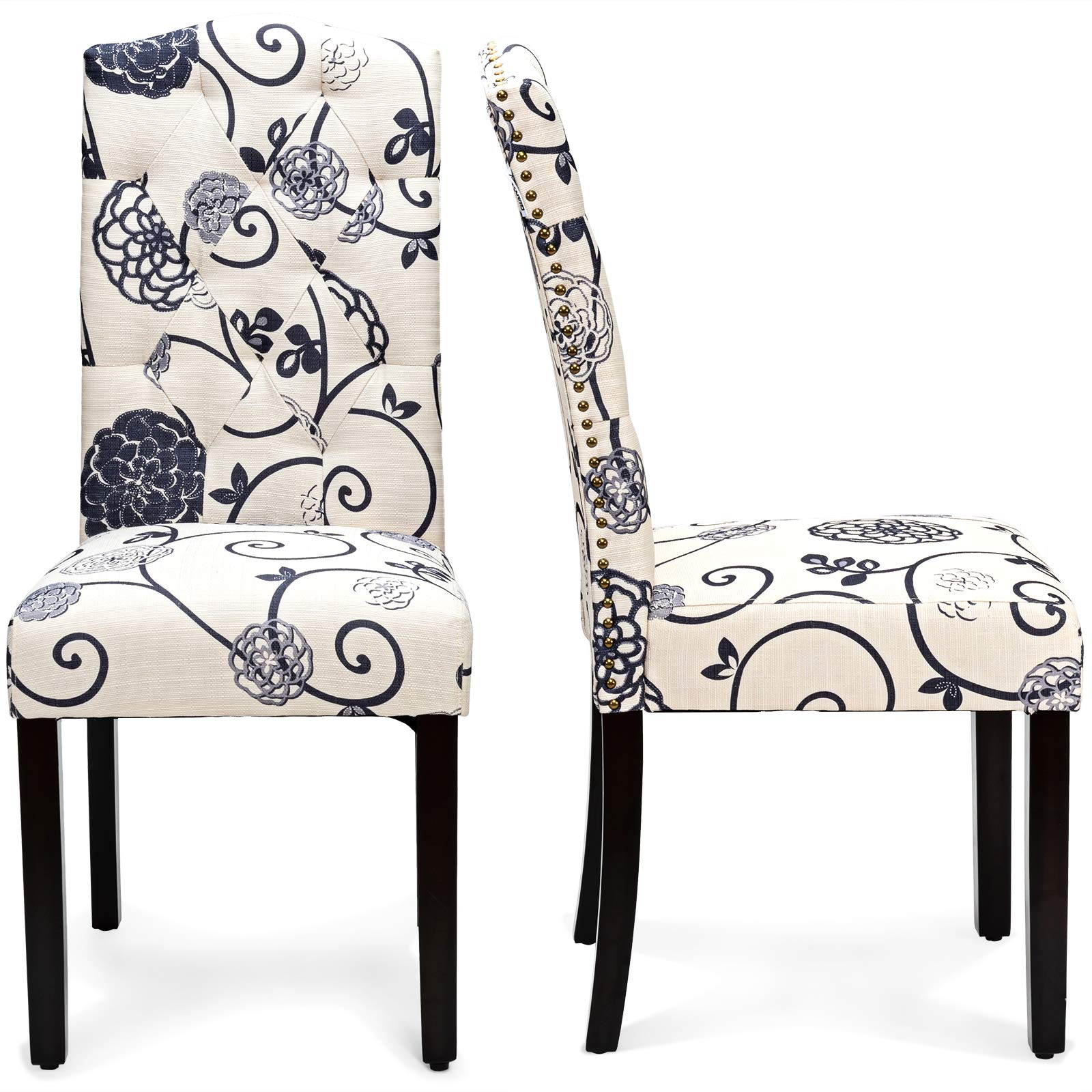 Giantex 4-Piece Tufted Fabric Dining Chair Set with Nailhead Trim, Padded Seat & Tall Backrest - Modern Upholstered Armless Parsons Chairs for Kitchen, Dining Room, Breakfast Nook & Home Decor