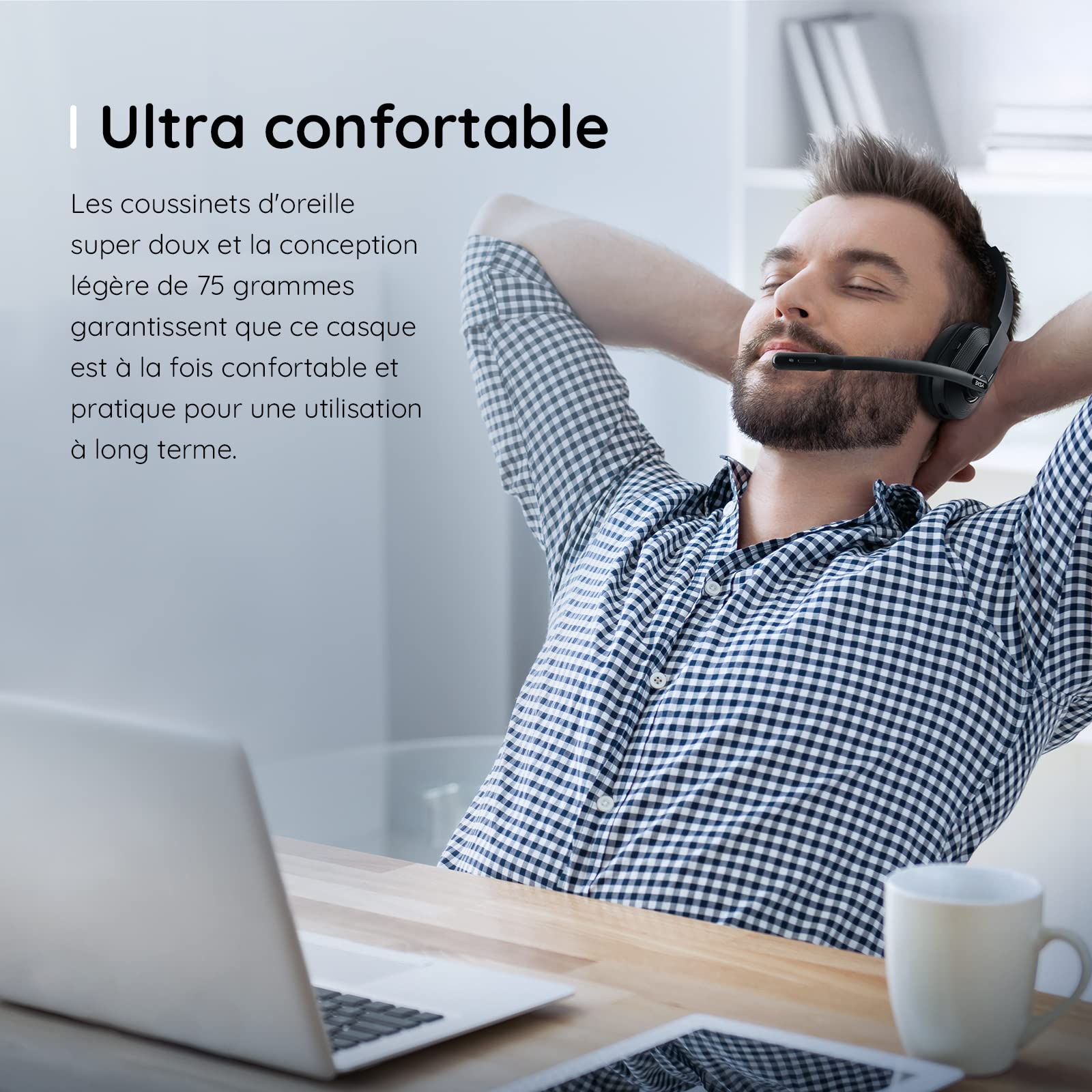 EKSA H5 Wireless Bluetooth Headset with Noise Cancelling AI Mic & USB Dongle - 45H Playtime, 10m Range, Charging Station - Mono PC Headset for Office, Call Center, Remote Work & Online Meetings