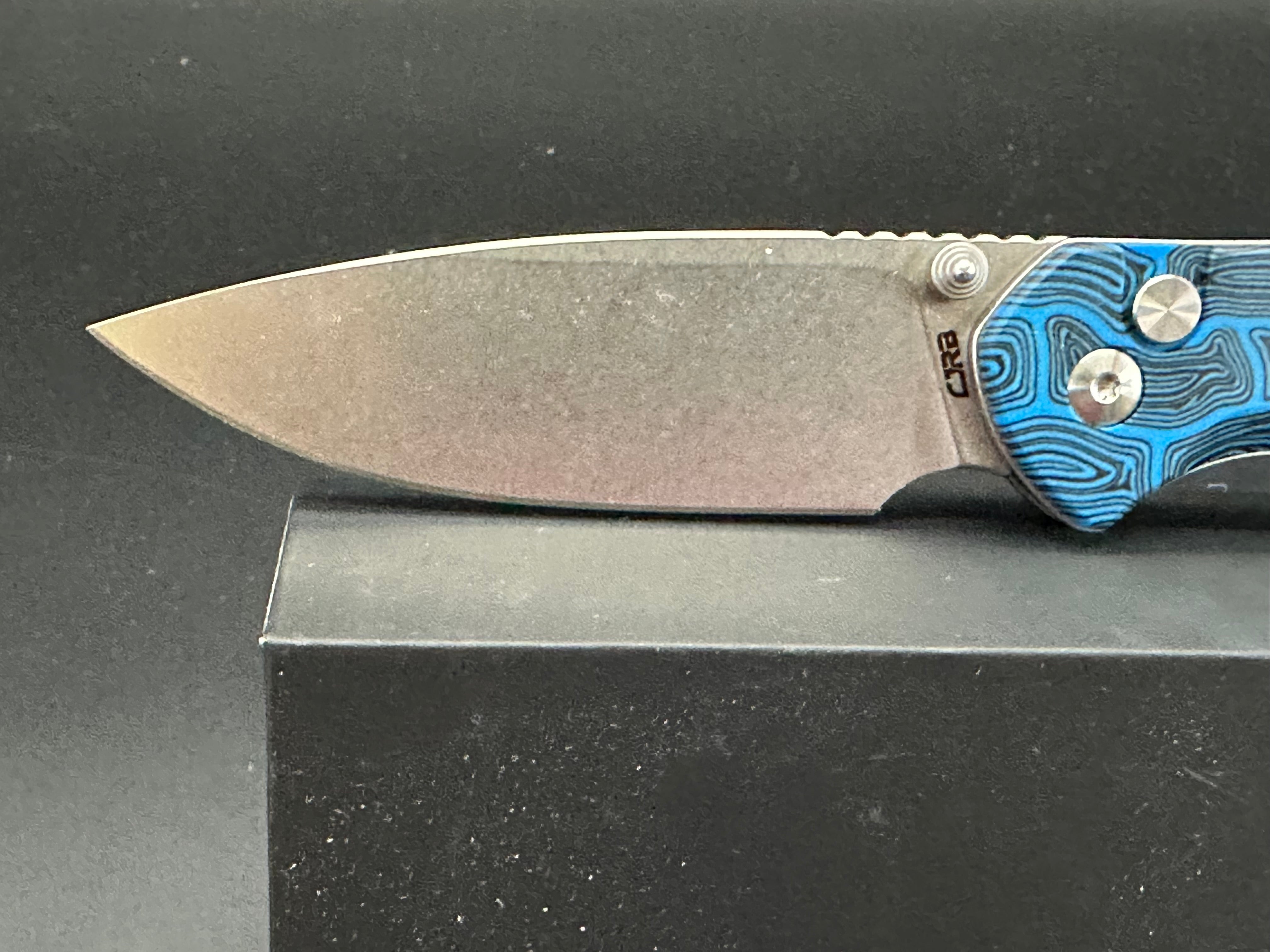 CJRB Pyrite Folding Knife - Black & Blue Damascus Steel EDC Pocket Knife for Outdoor Camping, Hiking, and Everyday Carry