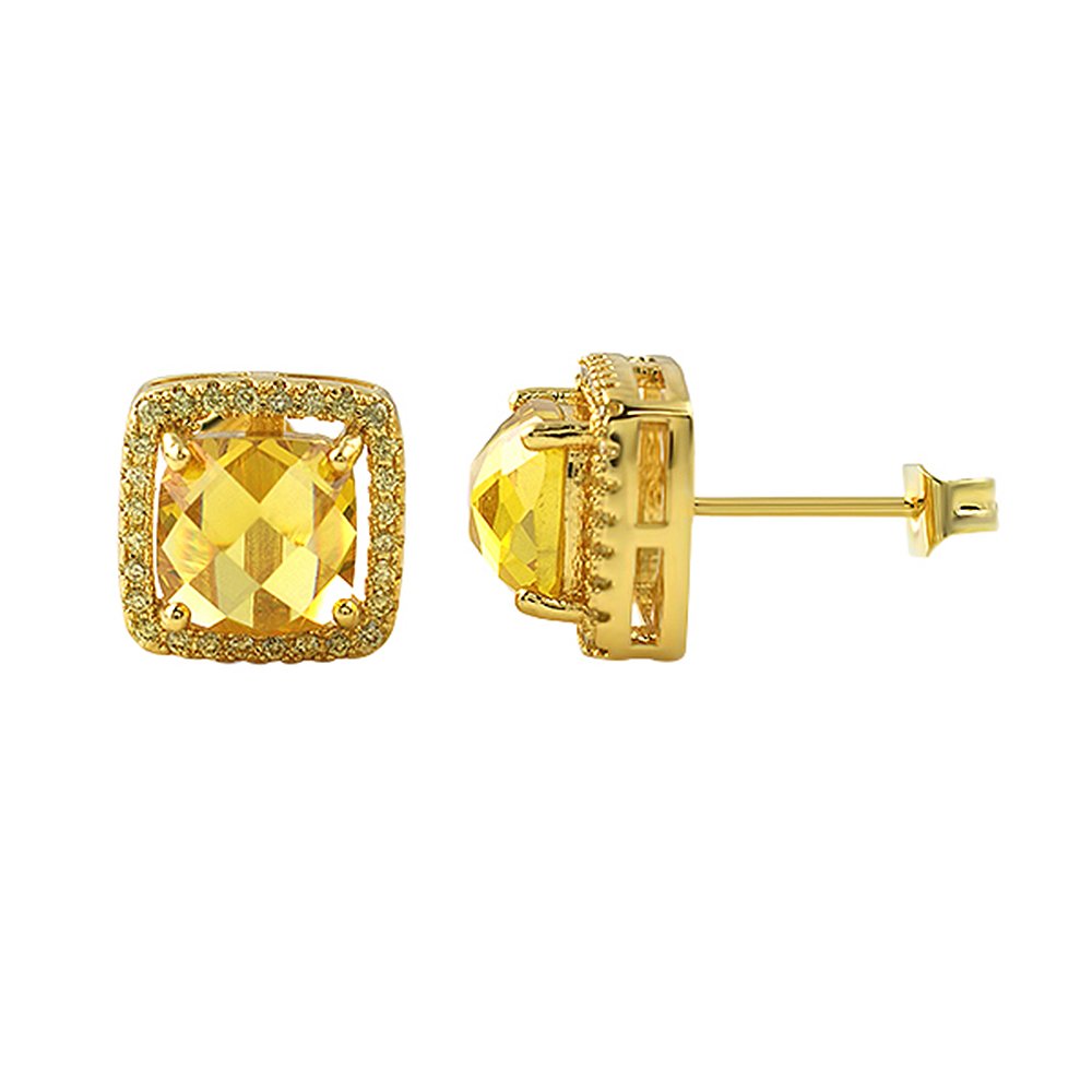Rose Cut Lemonade Halo Micro Pave CZ Stud Earrings - Perfect for Weddings, Parties & Everyday Elegance