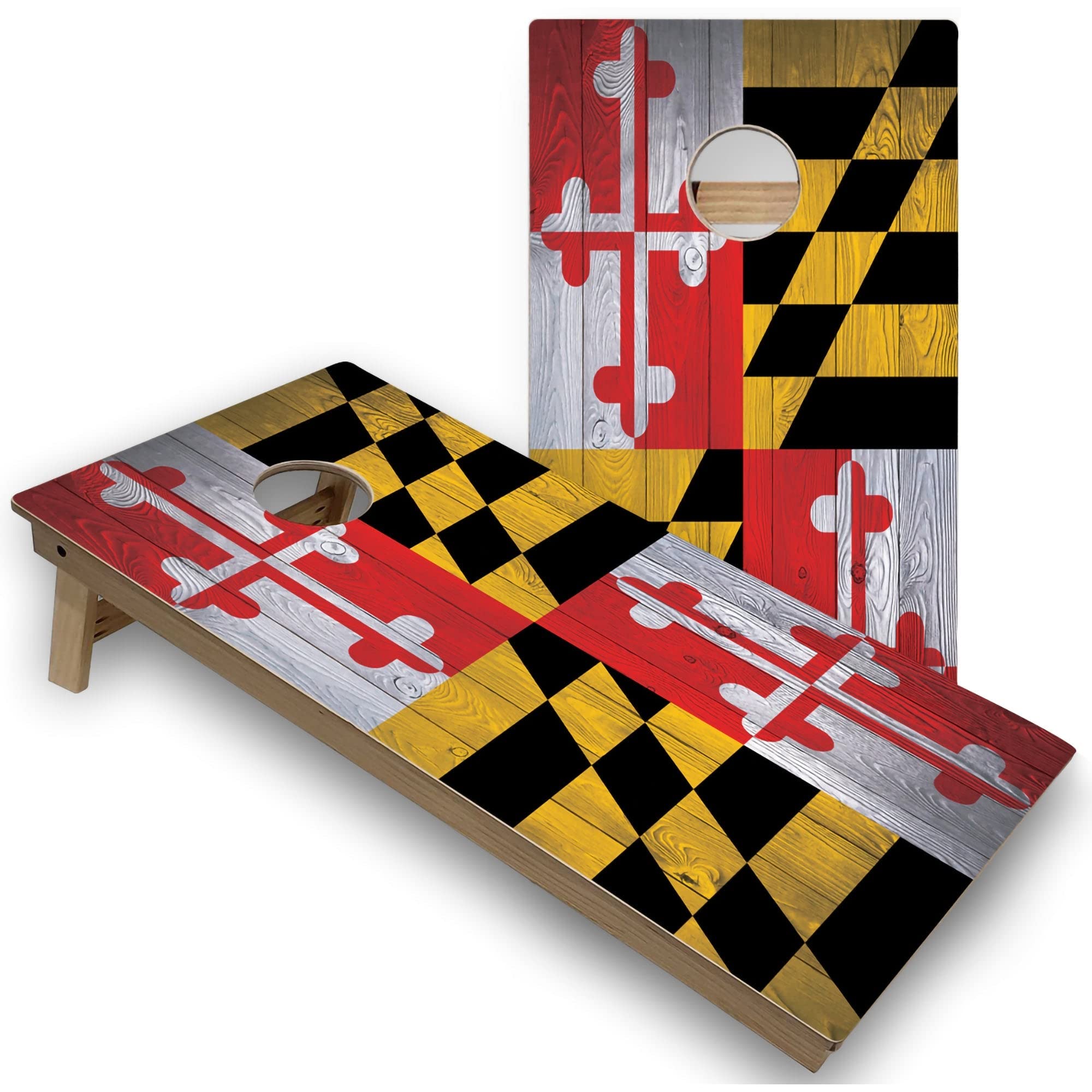 Maryland Flag Regulation 2x4 Corn Hole Board Game Set with 8 Bean Bags - Outdoor Lawn Games for Backyard, Tailgating & Beach Parties