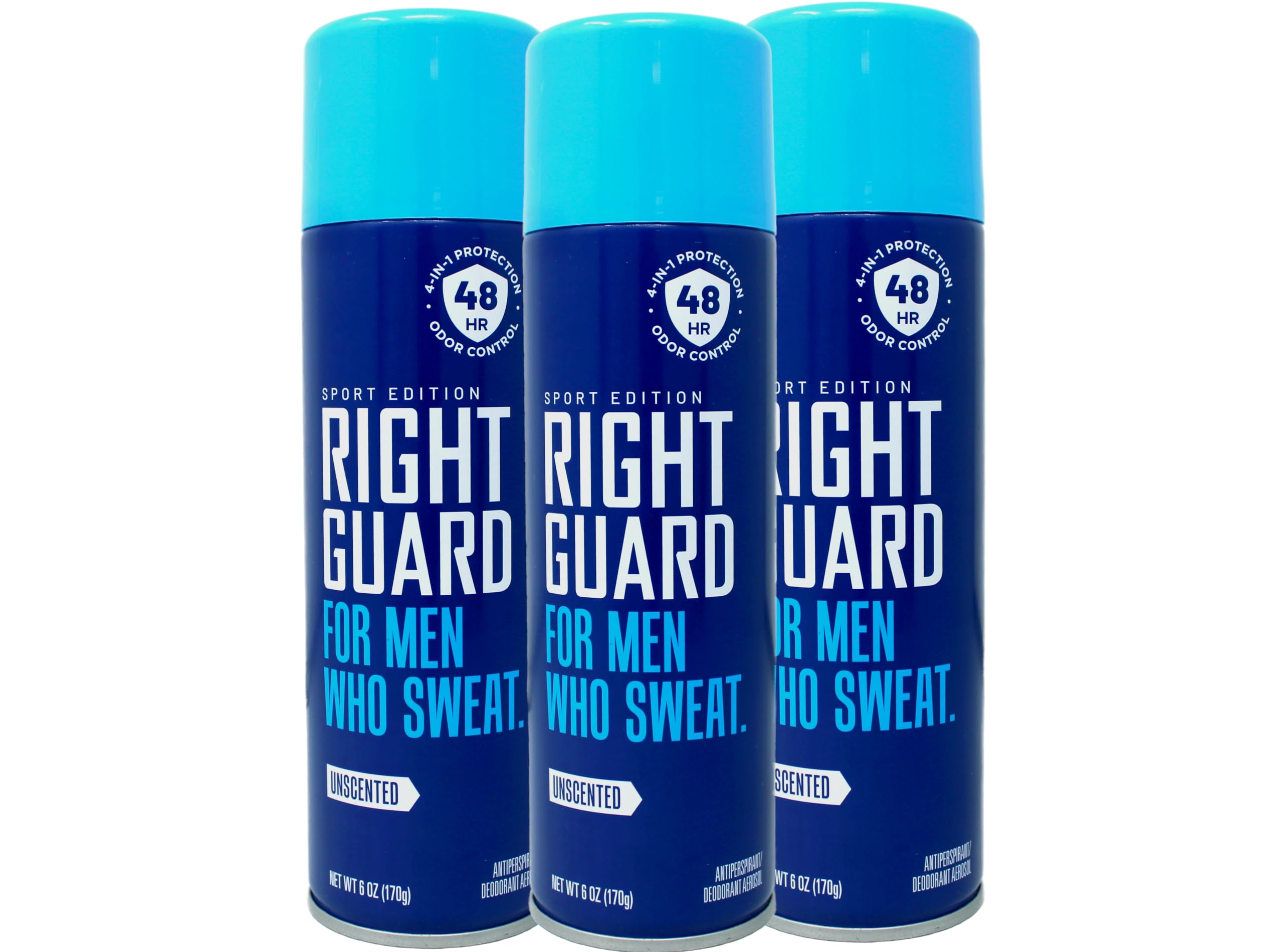 Right Guard Antiperspirant Deodorant for Men, Unscented Aerosol Spray - 6 oz (Pack of 3) | Sweat Protection for Active Lifestyles, Gym & Workout Essentials, Daily Freshness Solution