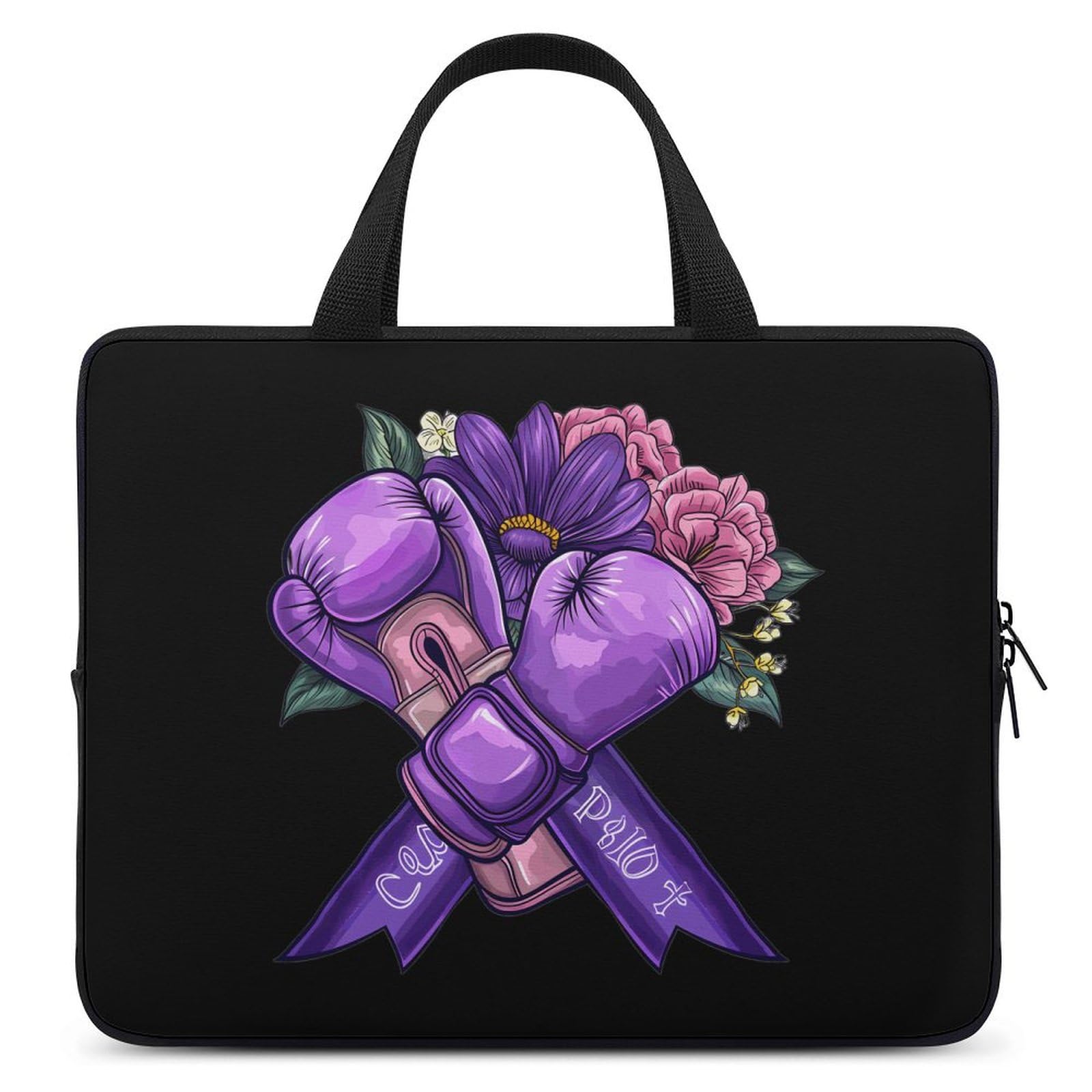 Purple Ribbon Boxing Gloves Design Laptop Tote Bag - 17 Inch Portable Notebook Carrying Case with Protective Padding | Perfect for Work, School, Gym & Travel