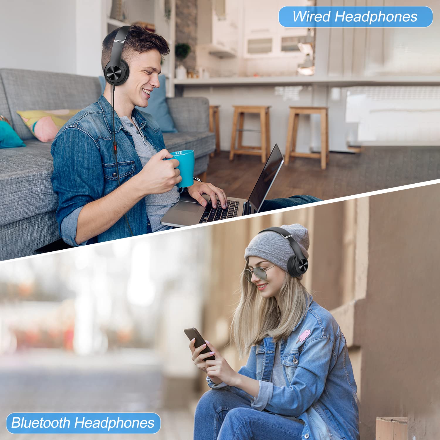 Moobesthy Wireless Over-Ear Bluetooth Headphones with 60H Playtime, 6 EQ Modes & Built-in Mic - Perfect for Travel, Workouts & Home Entertainment