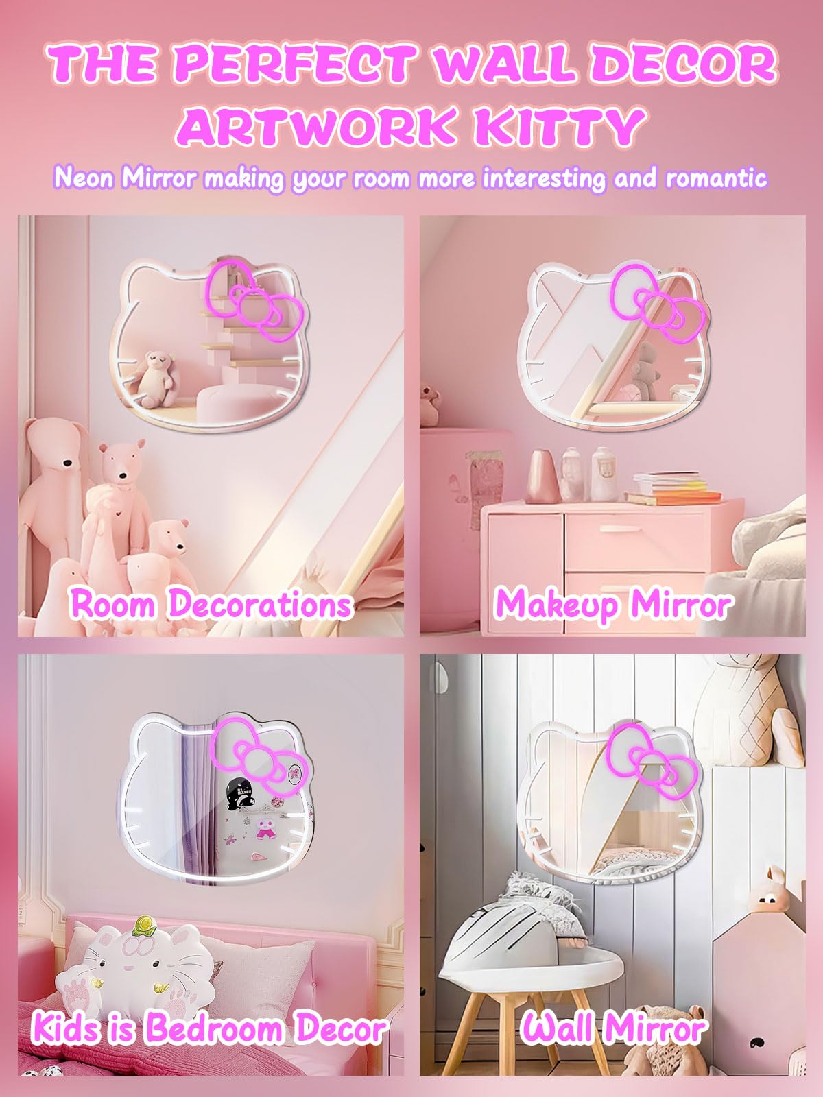 Anime Neon LED Vanity Mirror with Remote - Makeup Mirror for Bedroom, Teen Girl Gift - Birthday, Christmas, Halloween, Thanksgiving Decoration - Perfect for Cosplay, Dressing Room & TikTok Room Decor