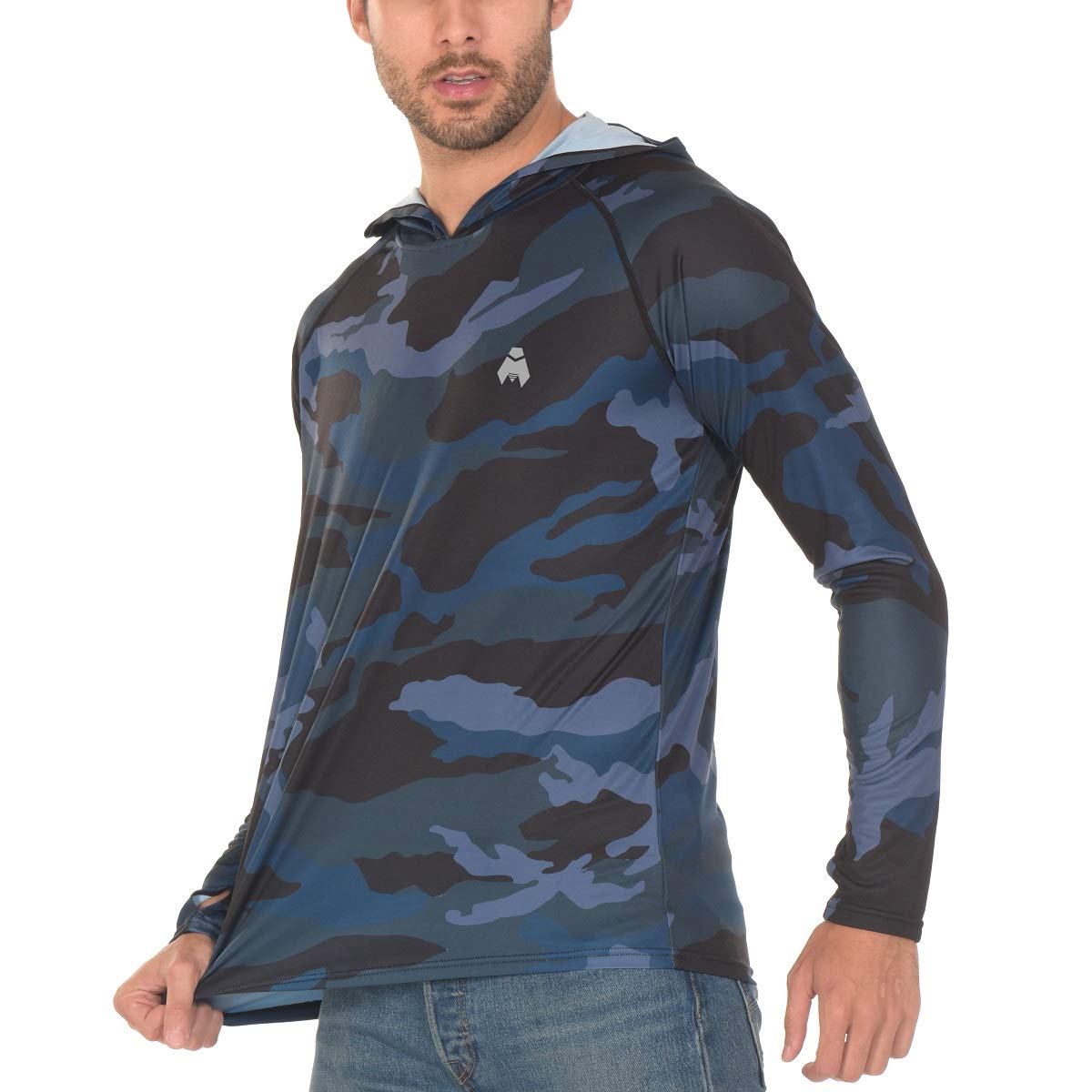 Midubi Men's Long Sleeve Rash Guard UPF 50+ UV Protection Shirt - Hooded Performance Tee for Golf, Fishing, Hiking & Running | Outdoor Sports & Active Lifestyle