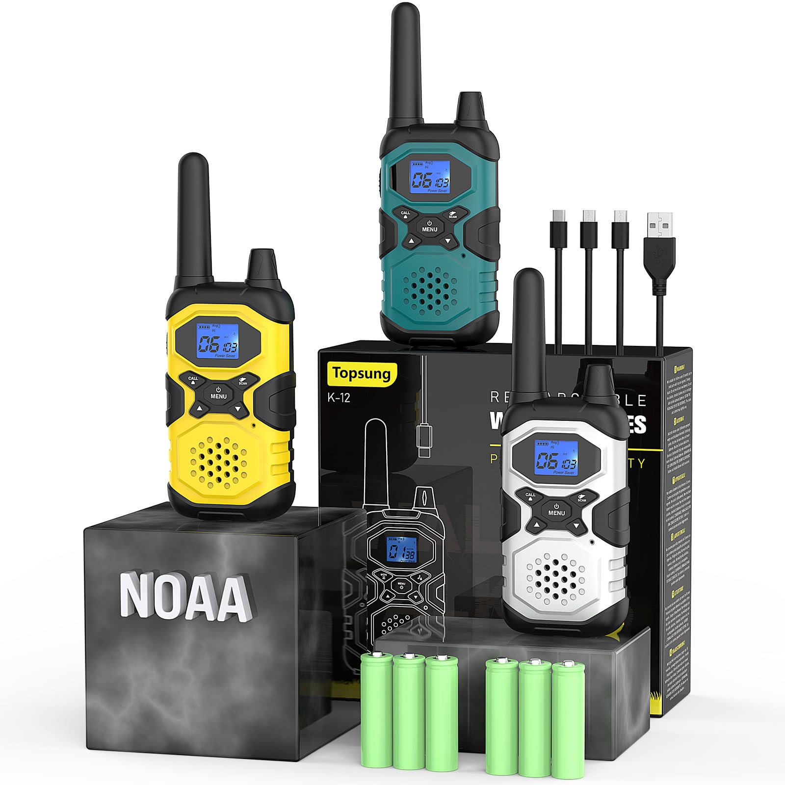Long Range Walkie Talkies for Adults - Rechargeable 2 Way Radios with USB & NOAA Weather Alerts (3 Pack, 4500mAh Battery) - Perfect for Family Communication, Senior Care, Work, Camping, Hiking & Cruise Adventures