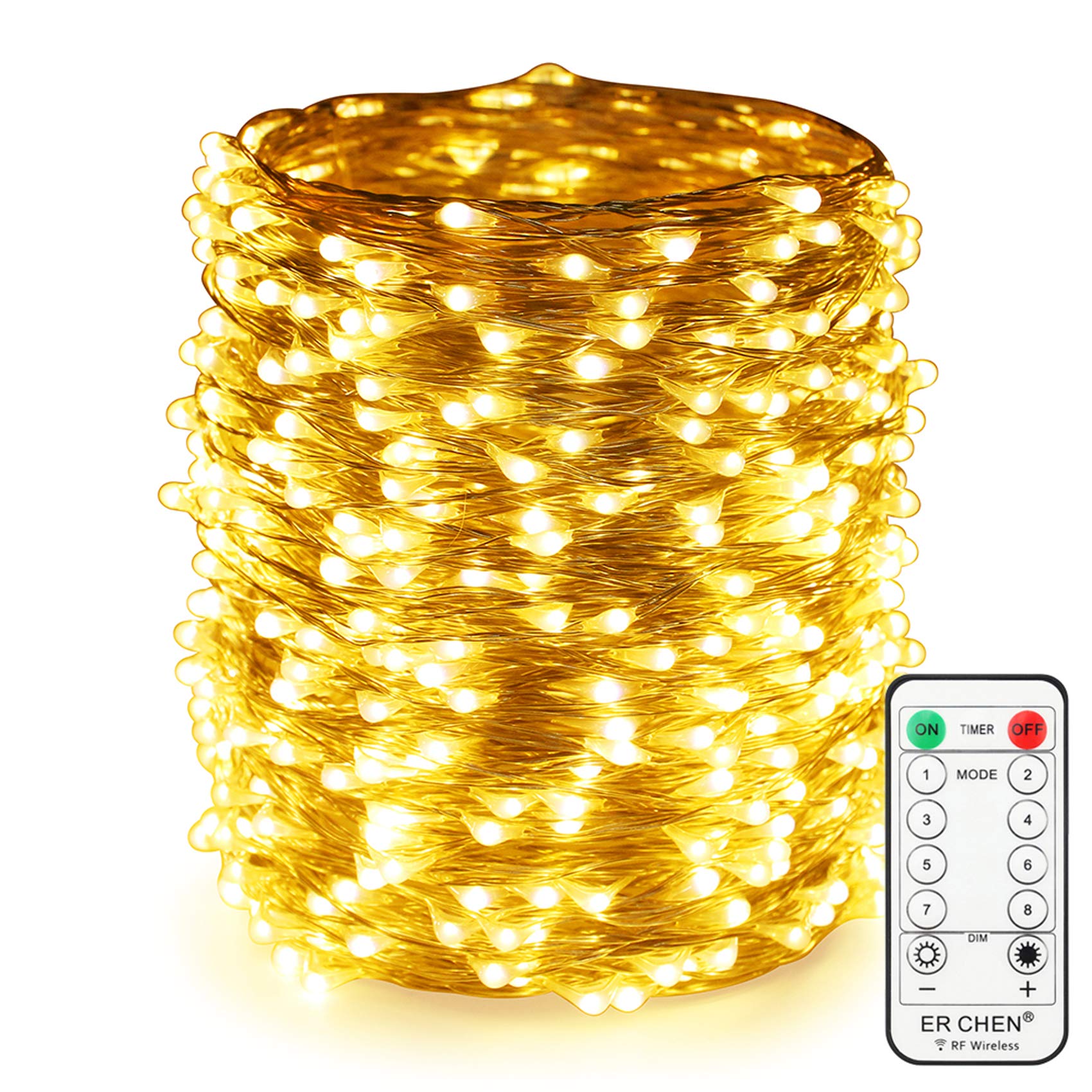 200 LED Dimmable Fairy Lights - 66ft Waterproof String Lights with Remote Control for Christmas Decor, Bedroom, Patio & Yard - Warm White Silvery Copper Wire with Spool for Tangle-Free Use