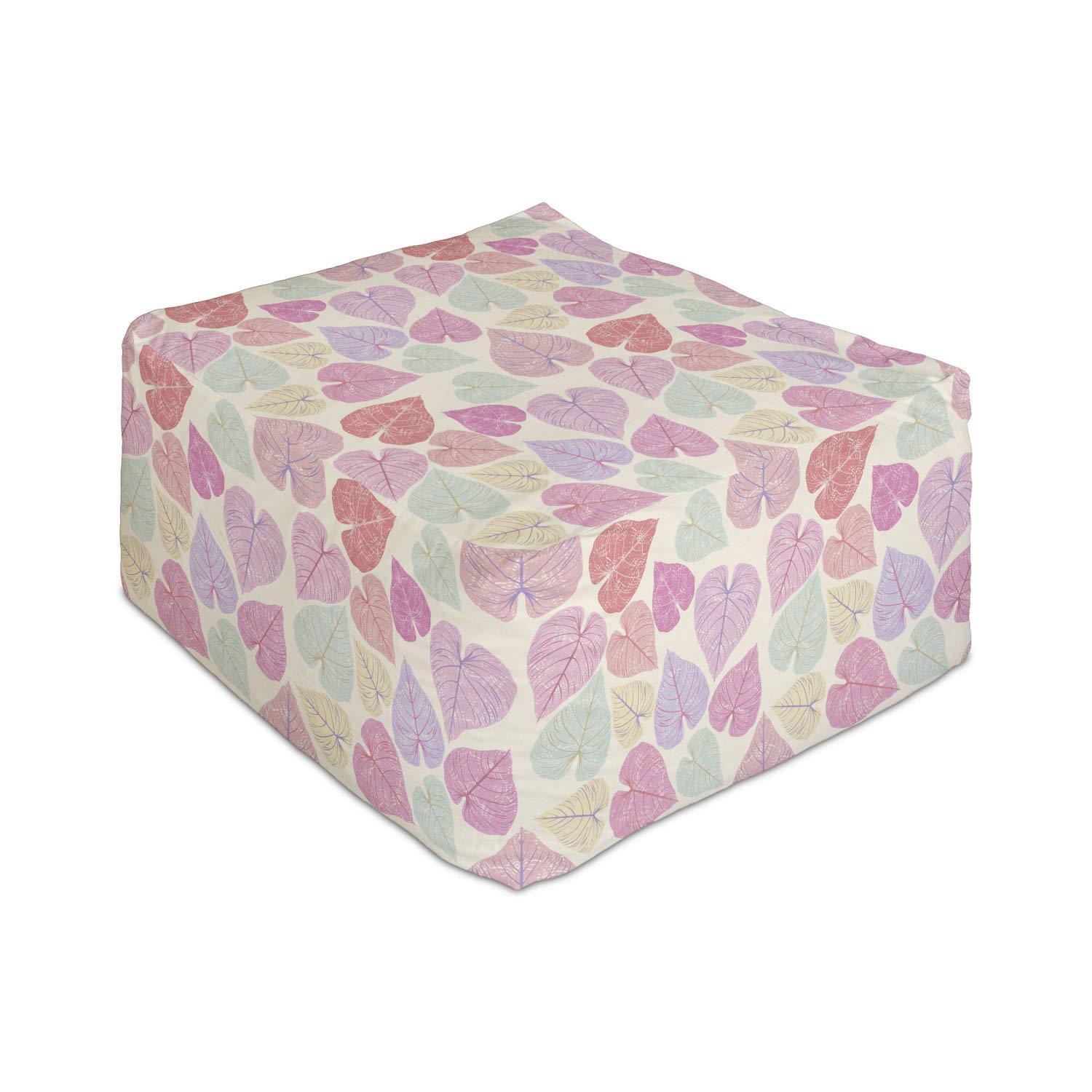 Ambesonne Pastel Rectangle Pouf Ottoman - Soft Tone Leaves Grunge Design, 25