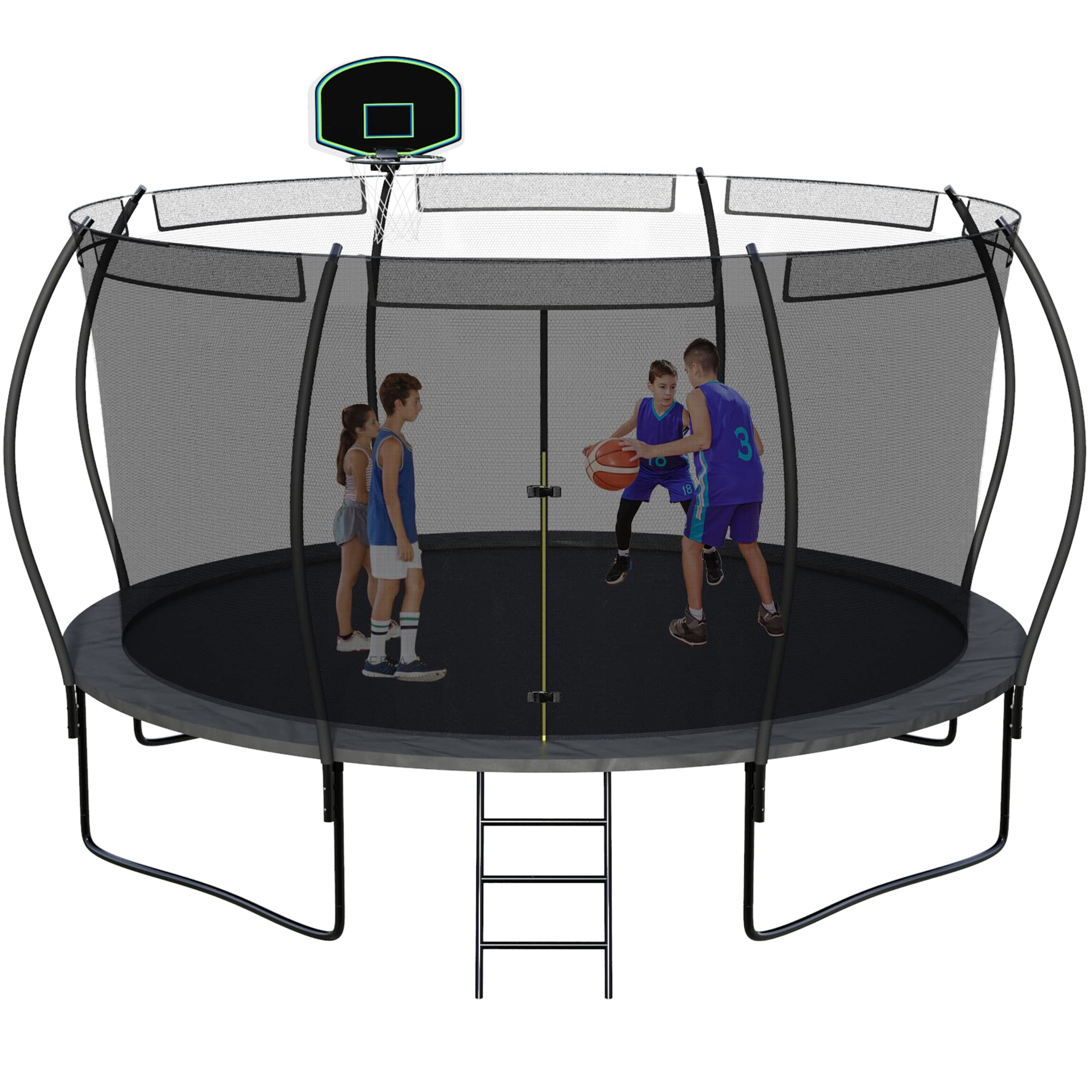 Lavay 1400LBS Capacity 14FT Trampoline with Basketball Hoop, LED Lights & Sprinkler - Heavy Duty Outdoor Trampoline for Adults & Kids (Includes Wind Stakes & Safety Socks) - ASTM/CPC/CPSIA Certified - Perfect for Backyard Fun, Family Exercise & Outdoor Recreation