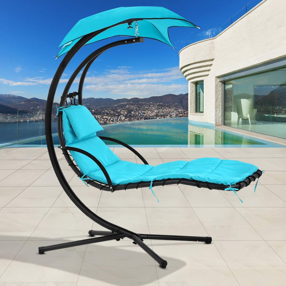 BestShop Outdoor Hammock Chair with Stand - Patio Swing Chair, Hanging Lounge Chair with Pillow & Canopy - Blue - Perfect for Backyard Relaxation, Garden Lounging & Porch Swinging