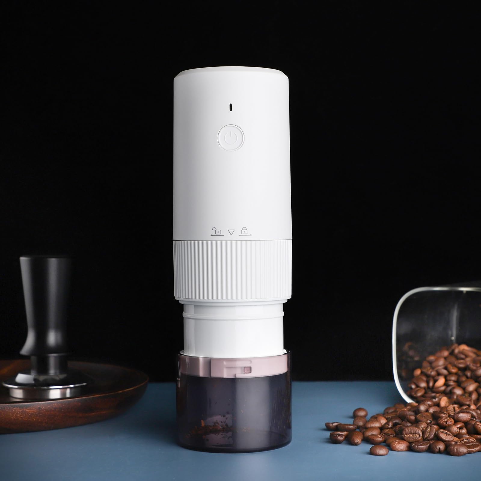 Premium Electric Coffee Grinder with Conical Burr - Adjustable Grind Settings for Espresso, French Press & Drip Coffee - Compact & Portable Travel Coffee Grinder (White) - Perfect for Home, Office & Camping Use