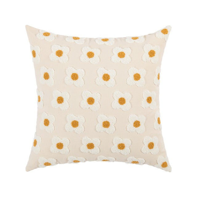 Embroidered Daisies Cushion Cover - Floral Home Decor Pillow Case for Sofa, Bed, Living Room - Boho Chic Throw Pillow Cover for Home Styling