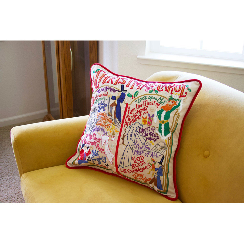 Cat Studio Hand Embroidered Christmas Carol Pillow - Holiday Home Decor for Sofa, Bed & Festive Gift Giving