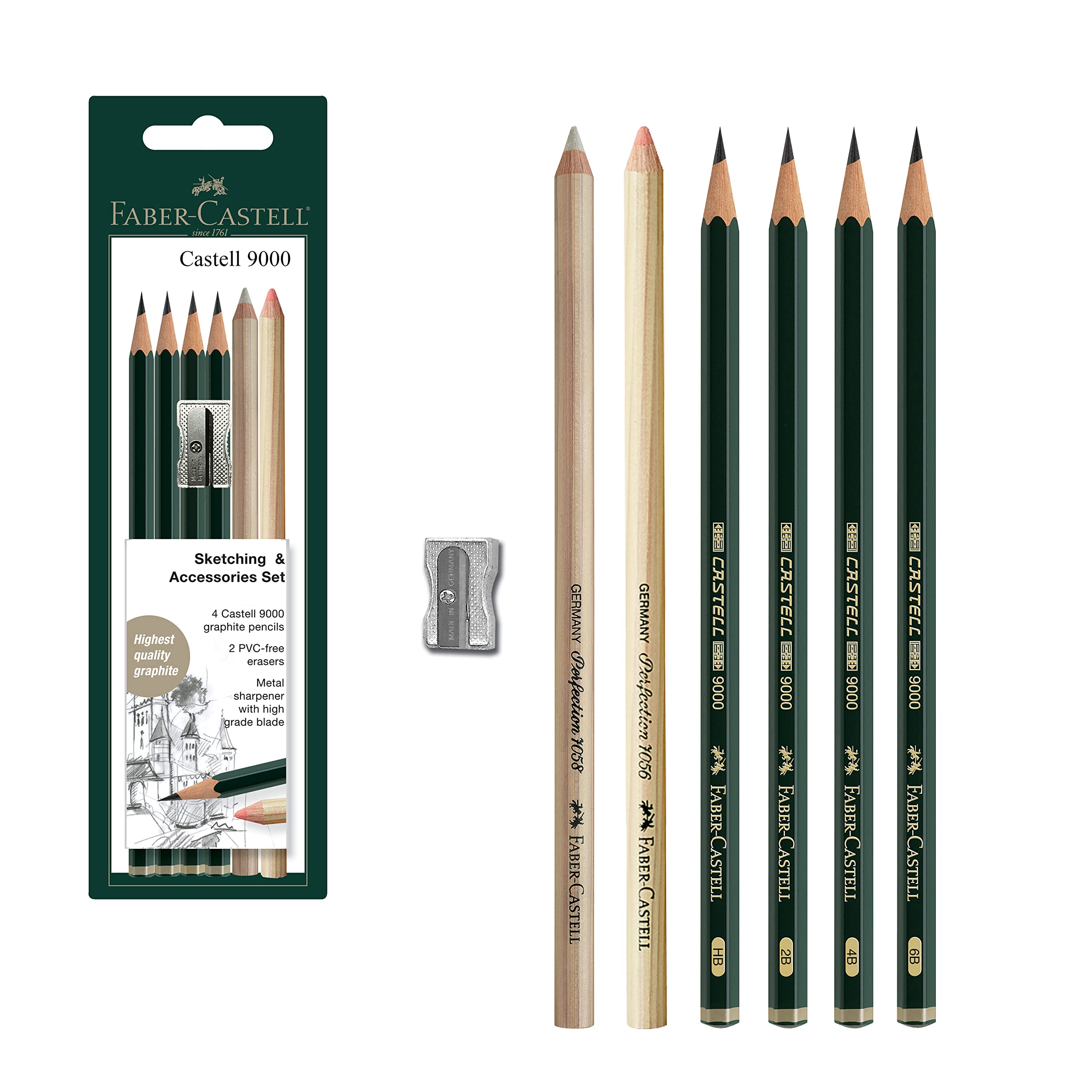 Faber-Castell 9000 Graphite Drawing Pencils Set with Eraser - Professional Sketching & Shading Art Supplies for Artists, Beginners & Students - Perfect for Portraits, Landscapes & Technical Drawings