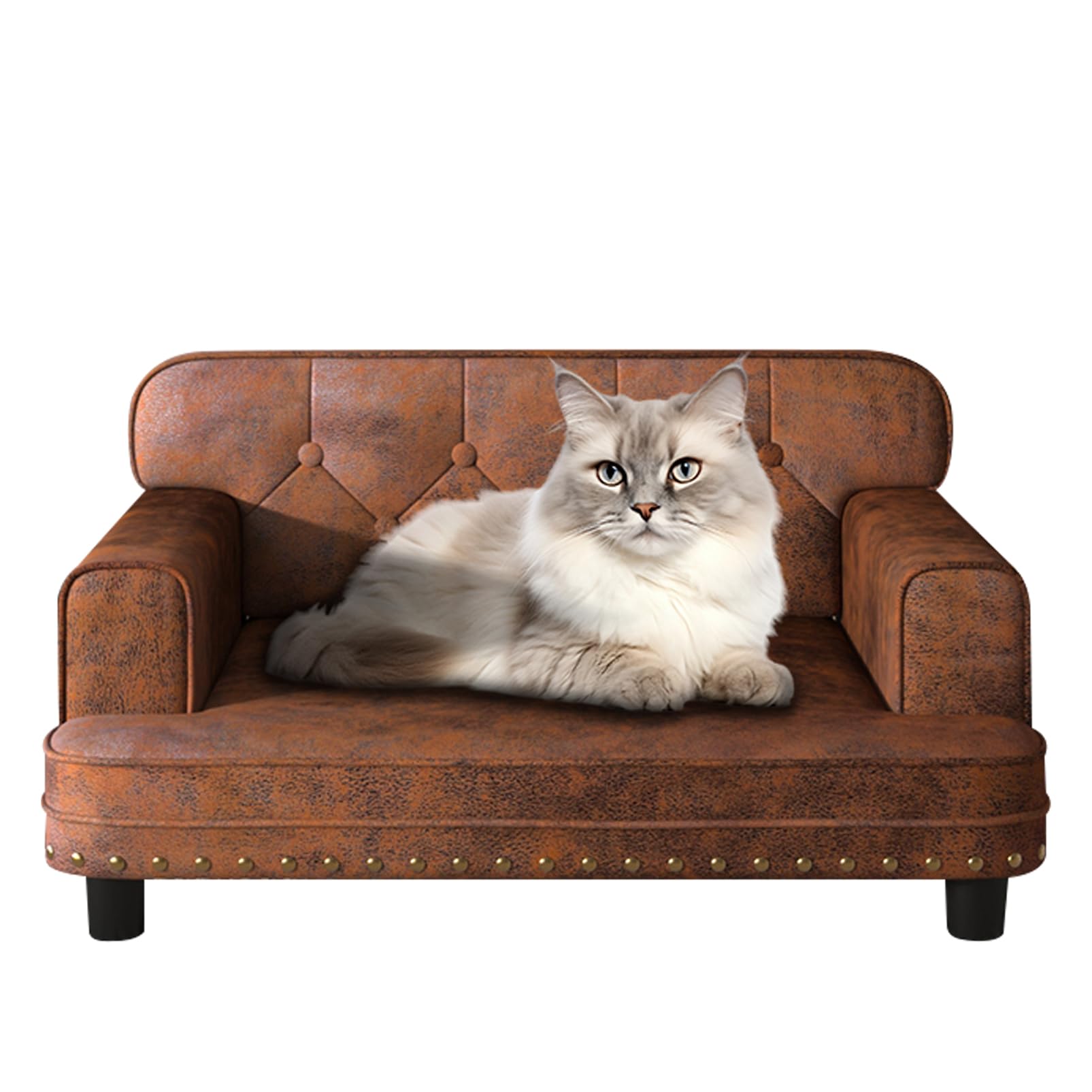 Premium Orthopedic Dog Bed & Cat Sofa - Wooden Frame Suede Pet Couch for Small Breeds, Washable Removable Cover (Coffee Brown) - Perfect for Living Room, Bedroom & Pet Nursery Comfort