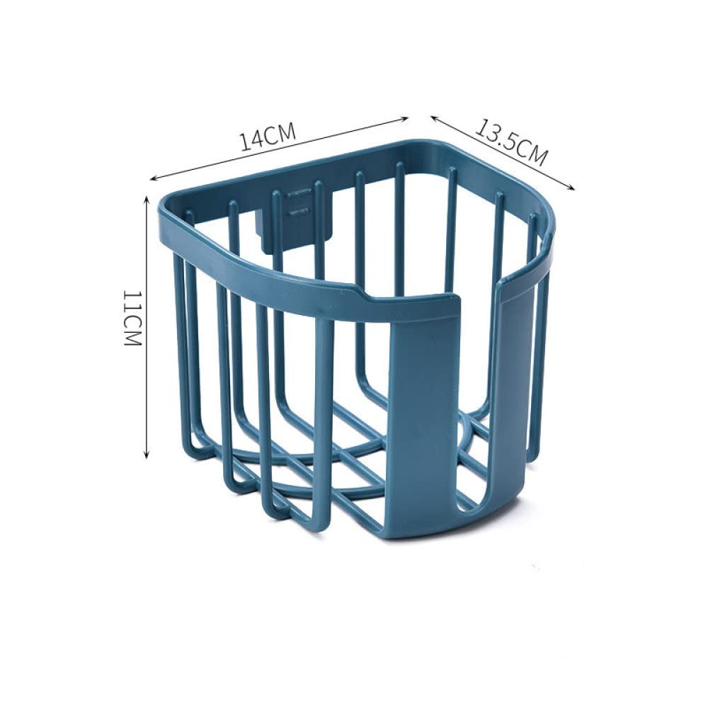 Wall Mounted Toilet Paper Holder - Adhesive Bathroom & Kitchen Tissue Roll Rack with Drainage Storage Shelf, Blue - Perfect for Small Spaces & RVs