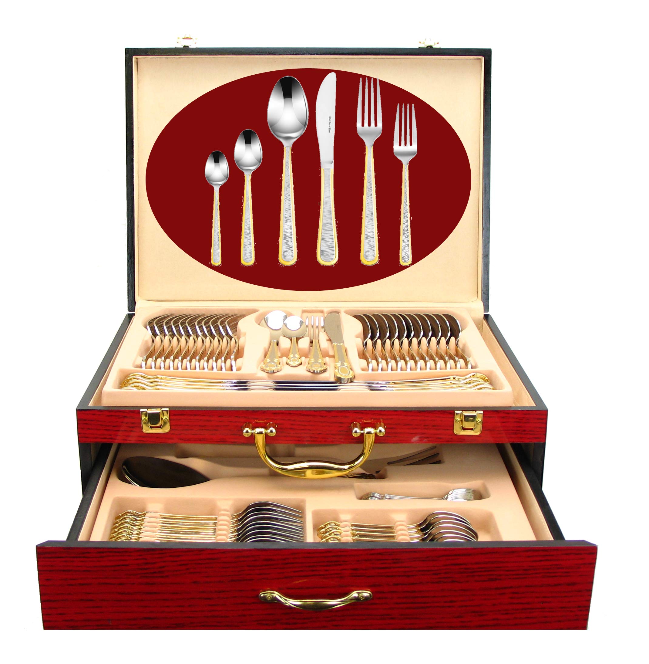 75-Piece Luxury Flatware Set for 12 with Storage Case - 24K Gold Plated Premium Dining Cutlery - 18/10 Surgical Stainless Steel Silverware - Elegant Hostess Serving Set for Dinner Parties, Weddings & Formal Events