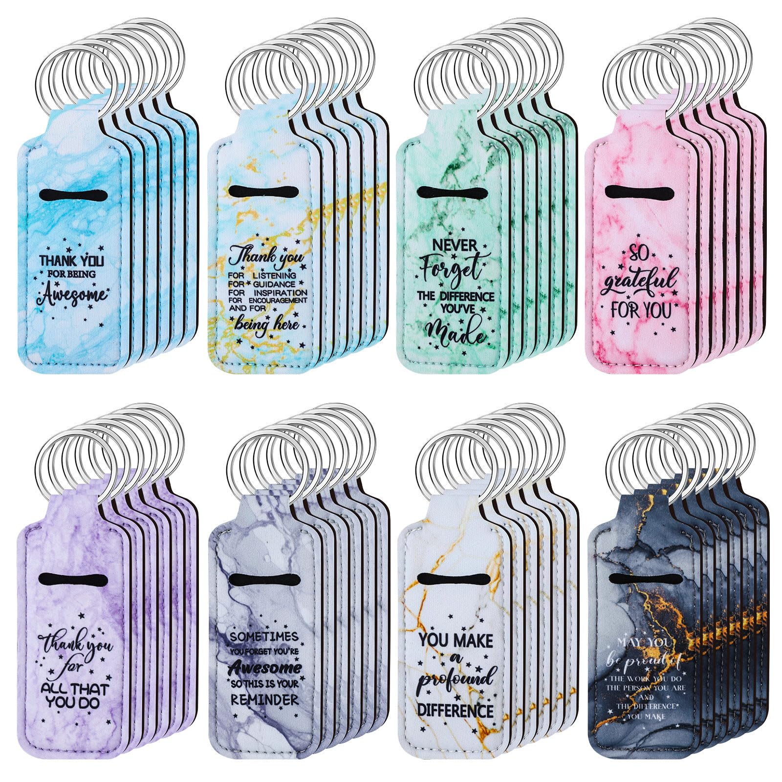 72 Pcs Marble Lipstick Holder Keychain Set - Portable Lip Gloss Pouch Organizer with Inspirational Quote (Great for Travel, Makeup Bags & Gifts)