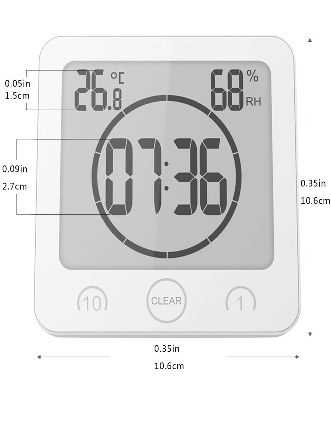 Waterproof Digital Shower Clock with Temperature & Humidity Display - Large LCD Touch Screen Wall Clock with Suction Cup & Timer - Perfect for Bathroom, Indoor Countertop, Spa & Home Decor (White)