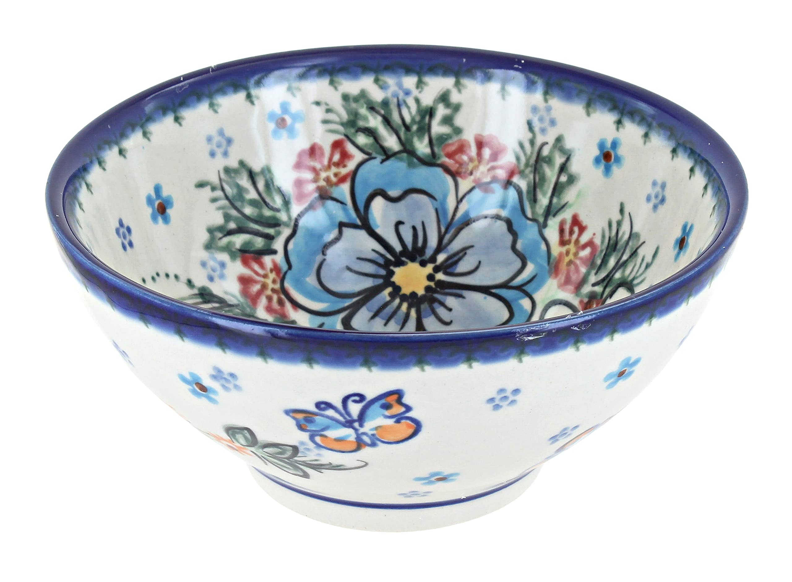 Handmade Blue Rose Polish Pottery Rice Bowl - Spring Morning Design - Microwave & Dishwasher Safe - Perfect for Soups, Salads & Rice Dishes - Elegant Dining & Gift Idea