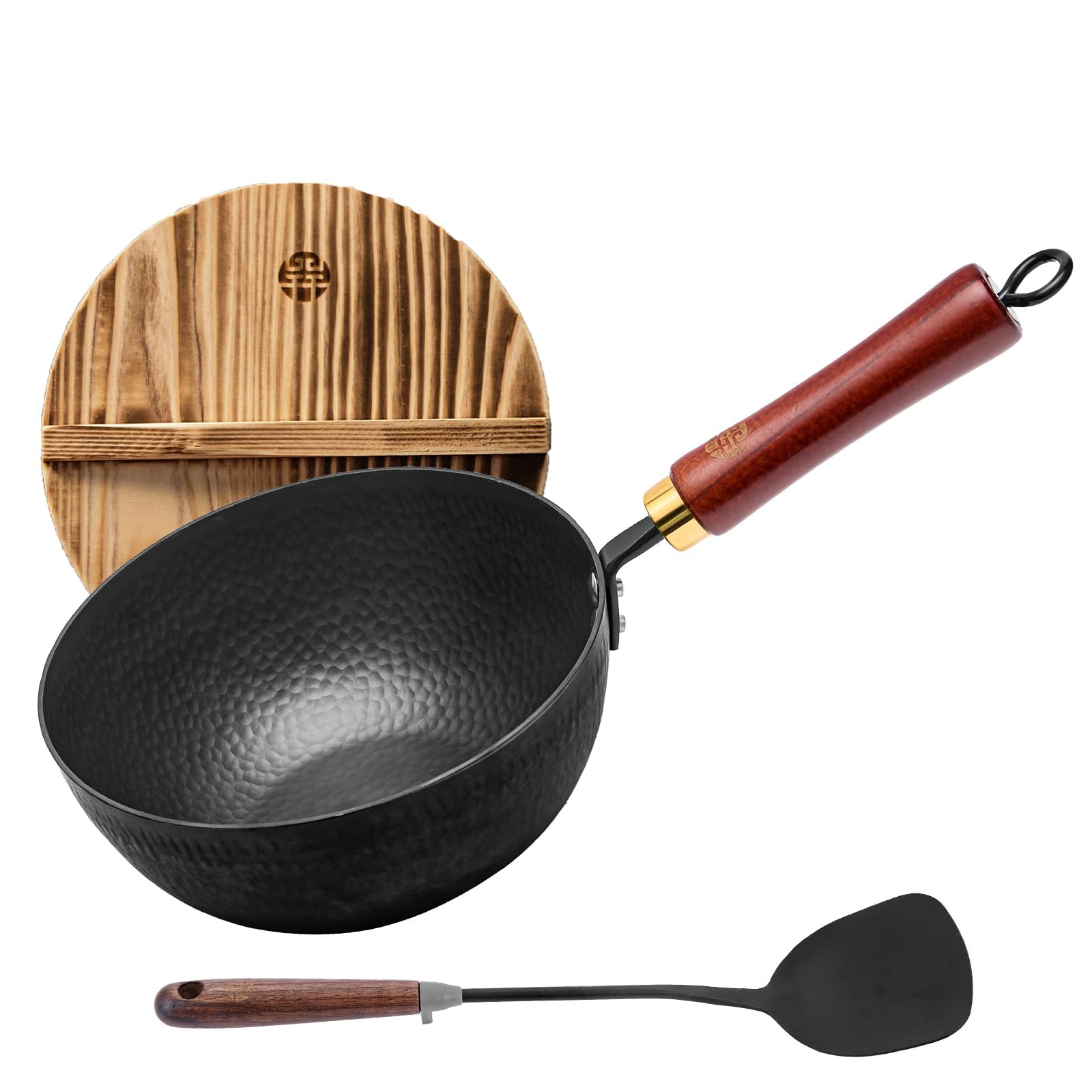 Premium 8.6-Inch Cast Iron Wok Pan with Lid & Spatula - Flat Bottom Non-Stick Stir Fry Skillet for Gas, Induction & Electric Stoves - Perfect for Asian Cooking, Home Kitchen & Restaurant Use