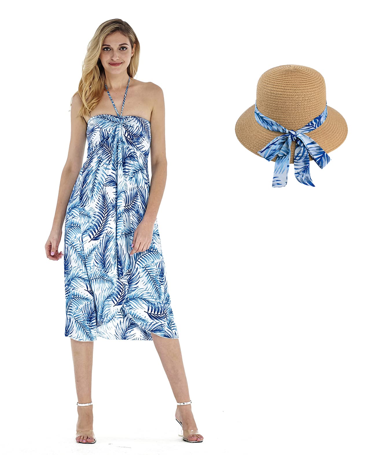 Women's Floral Print Halter Dress - Hawaiian Luau Party Outfit for Beach Vacation, Summer BBQ & Tropical Themed Events