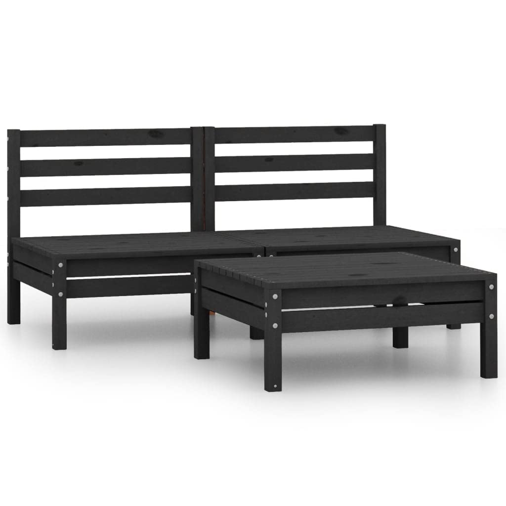 3-Piece Outdoor Patio Lounge Set - All-Weather Resistant Pinewood Furniture for Terrace, Deck, Balcony, Garden & Lawn - Perfect for Relaxing, Entertaining & Outdoor Dining (Black)
