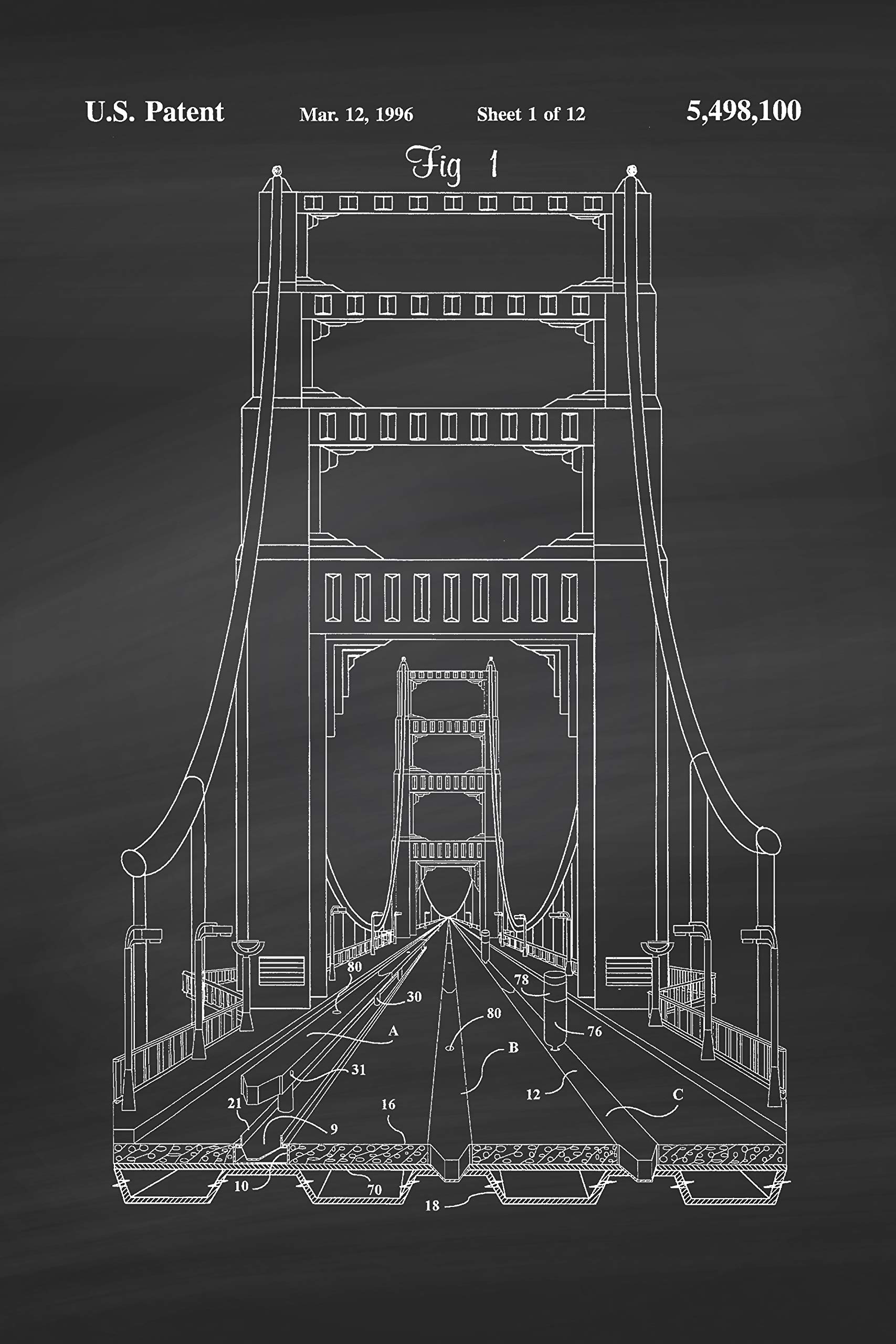 Govivo Bridge Architecture Patent Wall Art Prints - Set of 3 (16x24 Inches) Unframed - Engineering Decor for Office, Living Room & Study - Perfect Gift for Architects & Civil Engineers