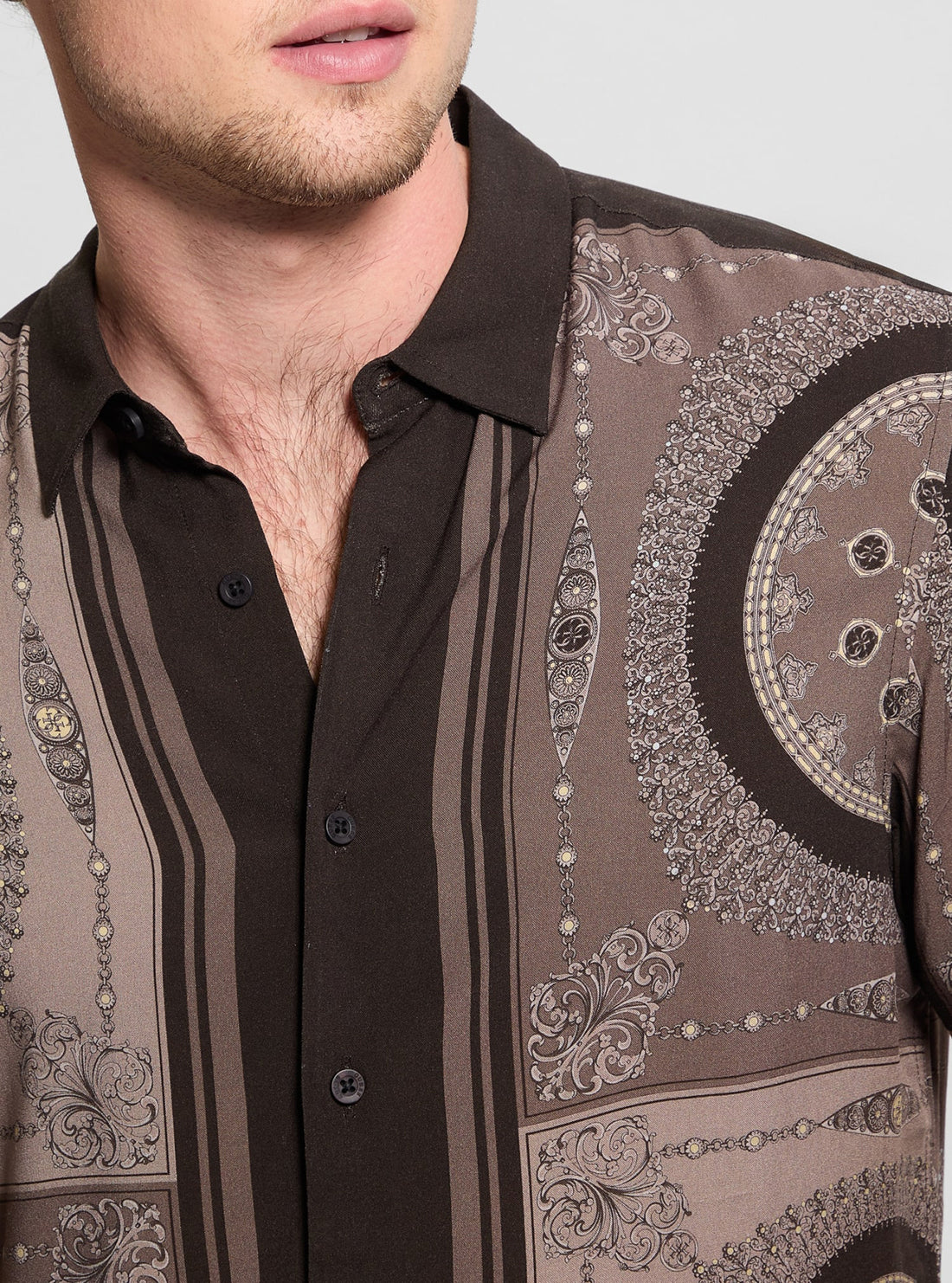 Eco-Friendly Brown Medallion Shirt for Men | Sustainable Fashion | Casual & Formal Wear | Perfect for Office, Parties & Outdoor Events