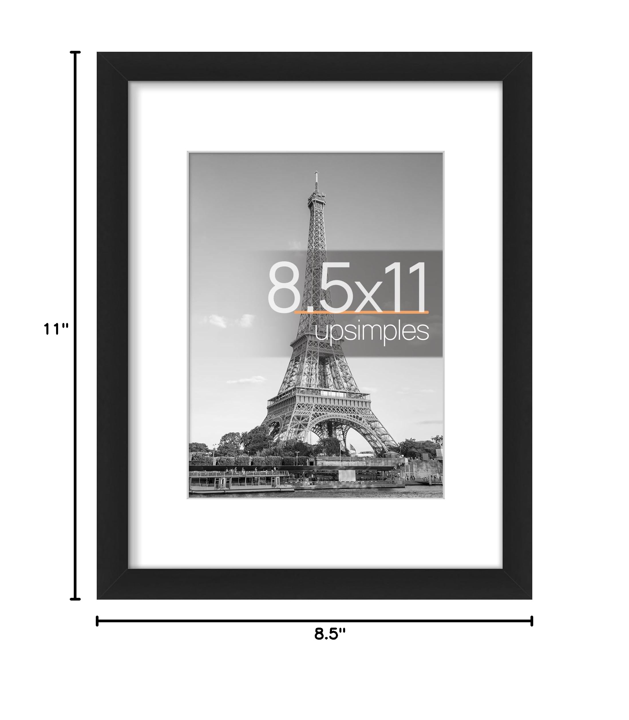 Upsimples 8.5x11 Picture Frame - Display 6x8 Photos with Mat or 8.5x11 Without Mat - Black Wall Hanging Photo Frame (1 Pack) - Perfect for Living Room, Bedroom & Office Decor
