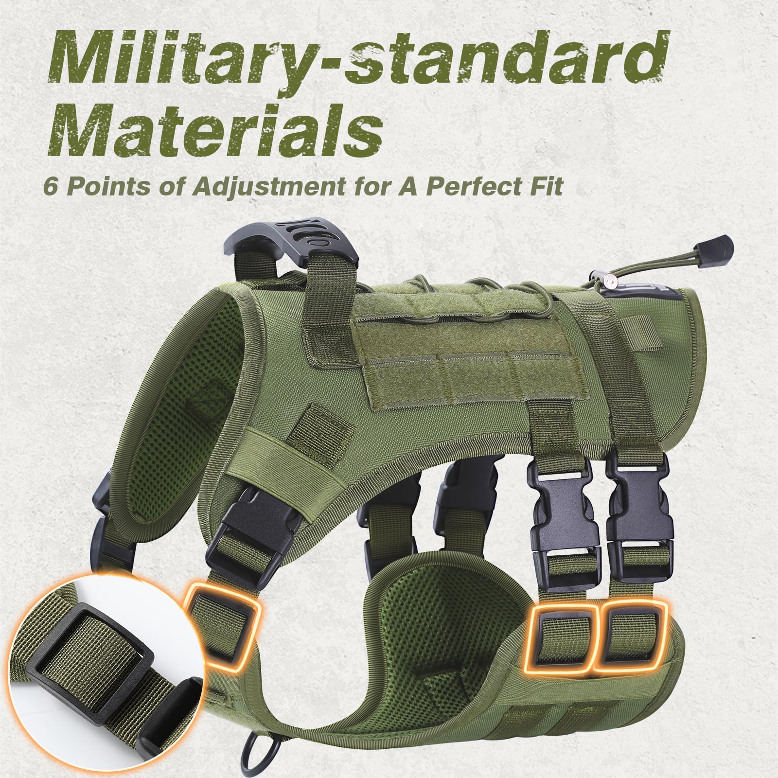 No Pull Tactical Dog Harness for Small & Medium Large Dogs - Escape Proof MOLLE Vest with Adjustable Handle & Leash Set (Green, S) - Perfect for Military Training, Hiking & Outdoor Adventures
