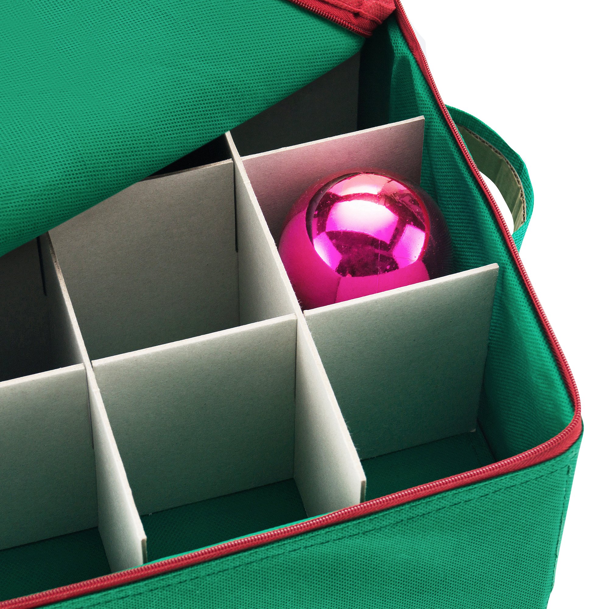 Christmas Ornament Storage Box with Secure Zip Top - Holds 75+ Large Ornaments, Green - Perfect for Holiday Decor Organization & Seasonal Storage