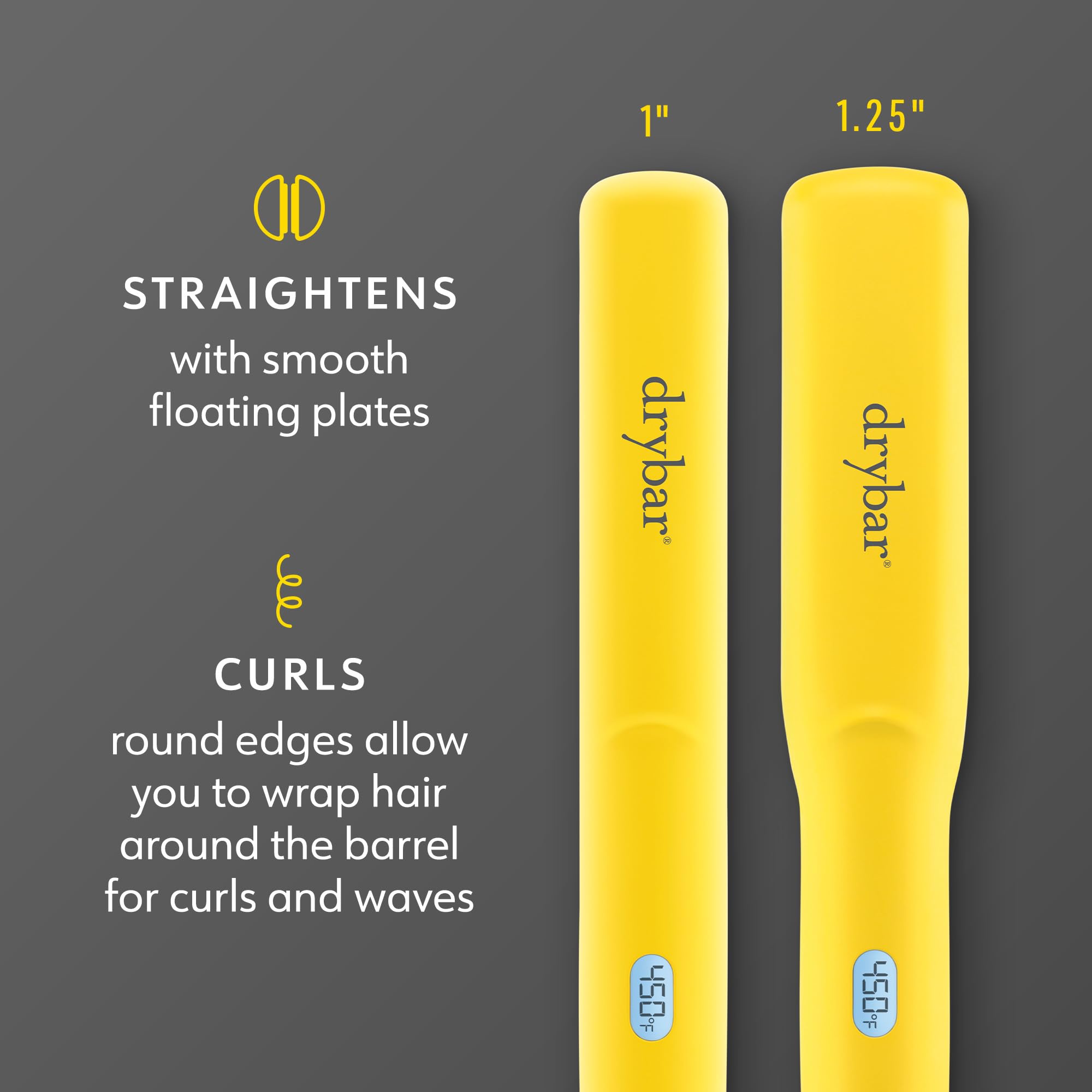 Drybar The Tress Press Straightening Iron with Ionic Technology - Smooth, Shiny Hair Styler for Straightening & Curling - Perfect for Salon-Quality Waves, Curls & Sleek Styles at Home or On-the-Go