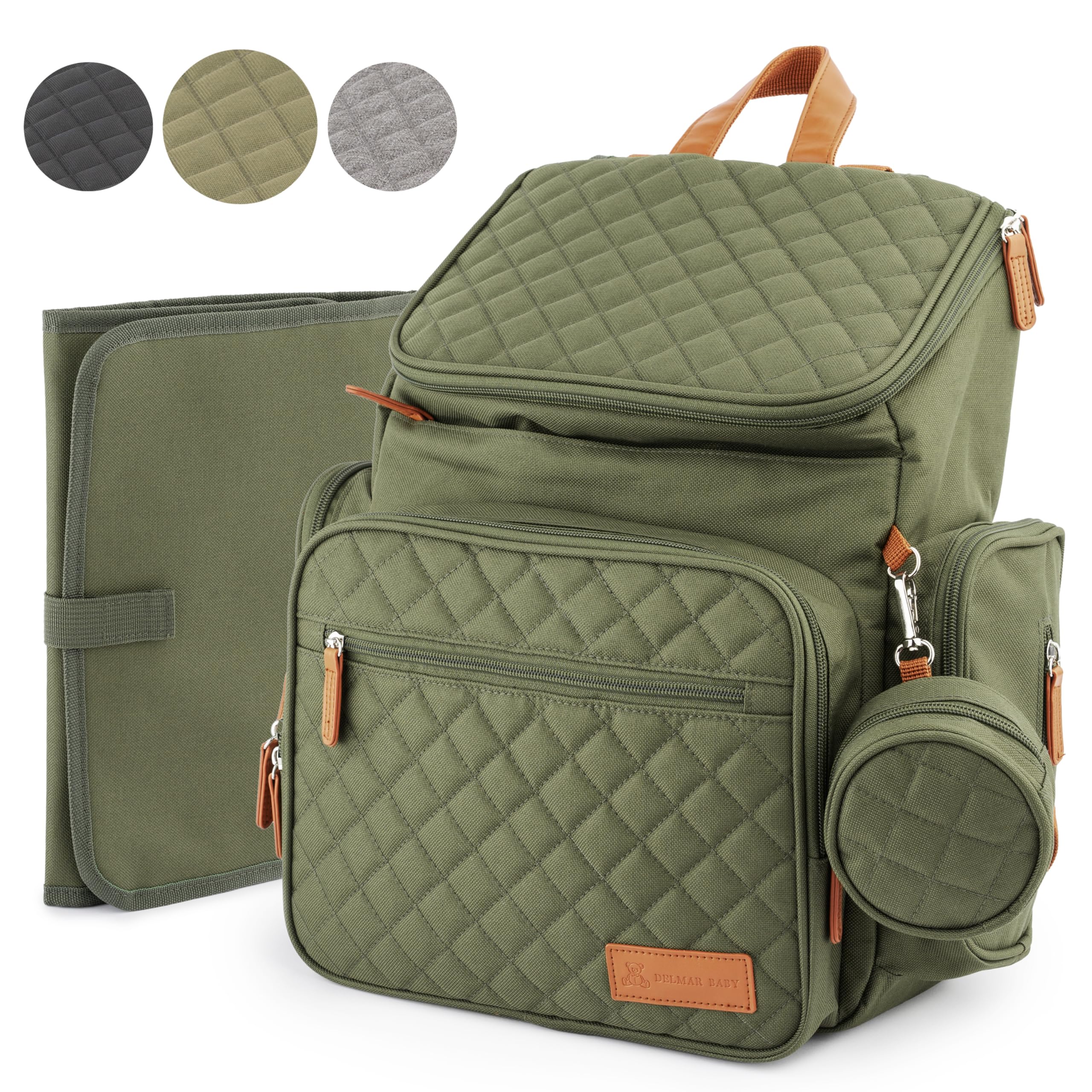 **Large Unisex Diaper Backpack with 15 Pockets – Stylish & Washable Army Green Baby Gear for Newborn Essentials, Travel & Daily Use**