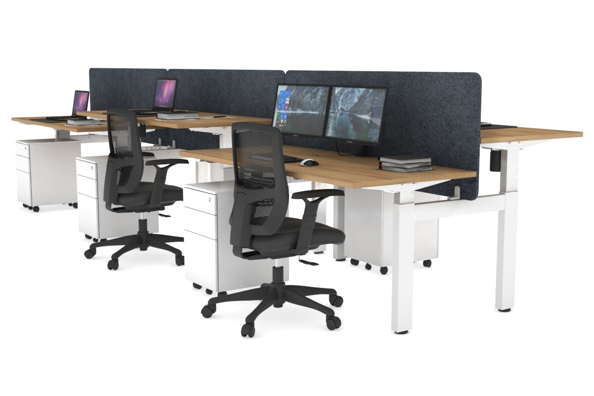 Adjustable Height 6-Person H Bench Workstation with White Frame [1600L x 700W] - Perfect for Office, Coworking Spaces & Home Offices