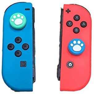 4 Pack Silicone Thumb Grips Cover for Nintendo Switch & Switch Lite Joy-Con Controllers - Non-Slip Joystick Caps (Green Blue Paw Design) - Perfect for Gaming Comfort and Enhanced Grip During Long Play Sessions