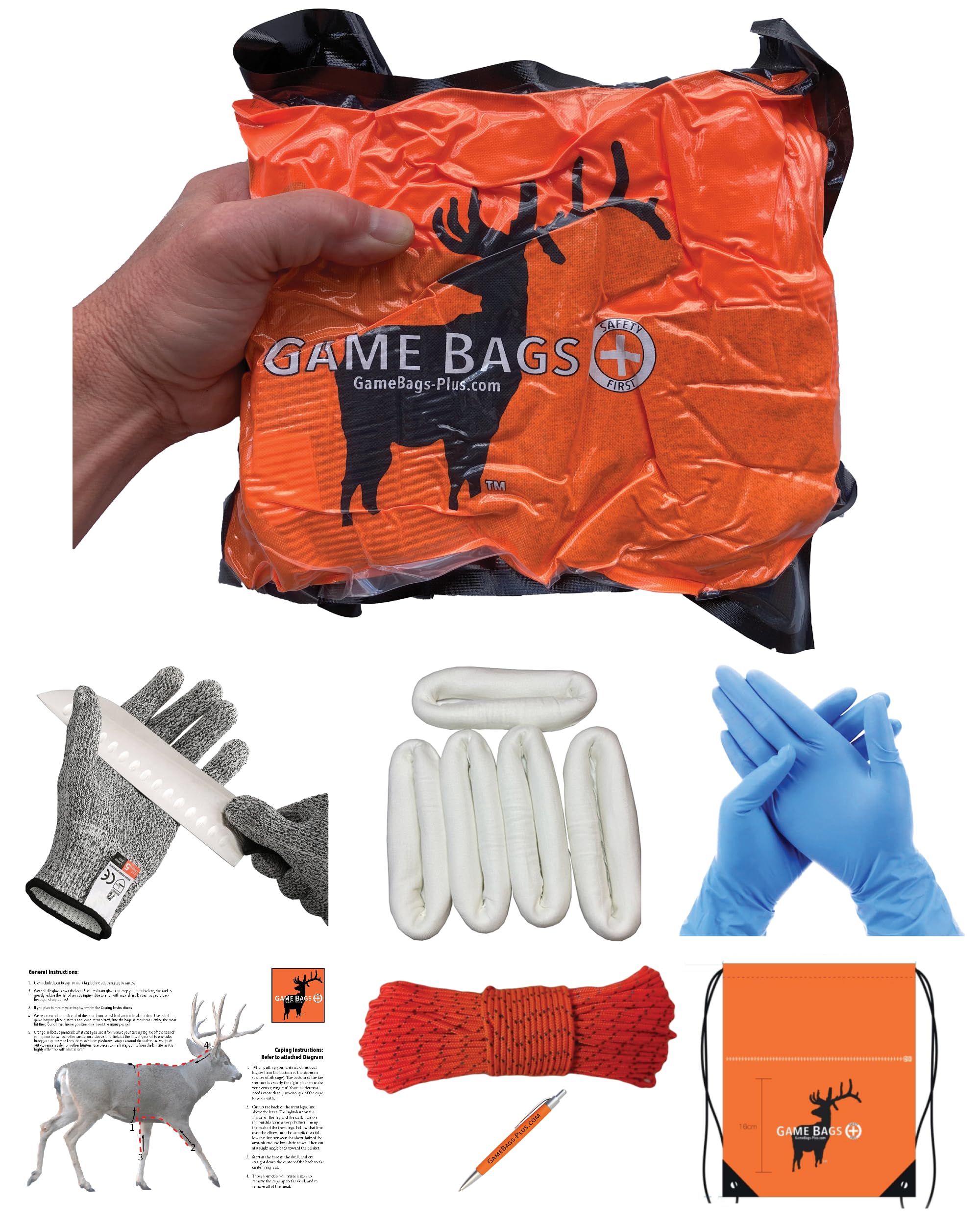 Premium Big Game Hunting Kit - 5-Pack Vacuum-Sealed Game Bags, Cut-Resistant Gloves & 4 Essential Field Dressing Tools | Lightweight Backcountry Gear for Deer, Elk & Bear Hunting | Perfect for Wilderness Adventures & Survival Trips