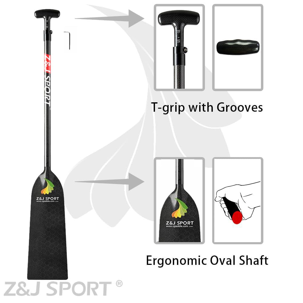 Z&J SPORT Adjustable Dragon Boat Paddle - IDBF Approved Carbon Fiber Oar with T-Handle (43”-52”/110cm-132cm) for Competitive Racing & Team Training